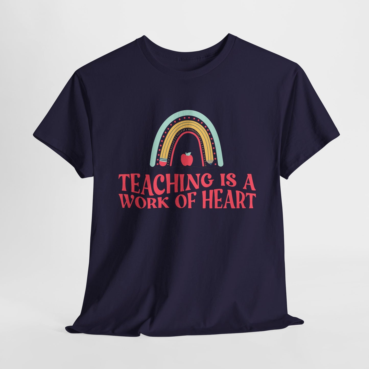 Teen/Adult Unisex Teaching Is a Work of Heart – Rainbow Apple Tee for Teachers