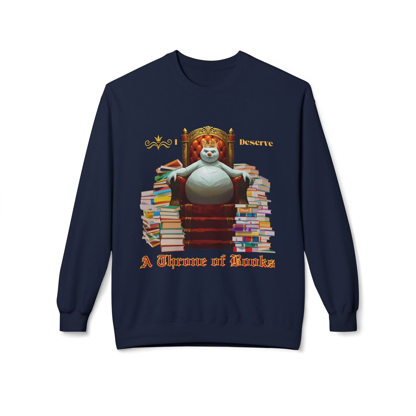 Teen/Adult Unisex A Throne of Books Sweatshirt â€“ Snow King Reading Royalty Design Printify