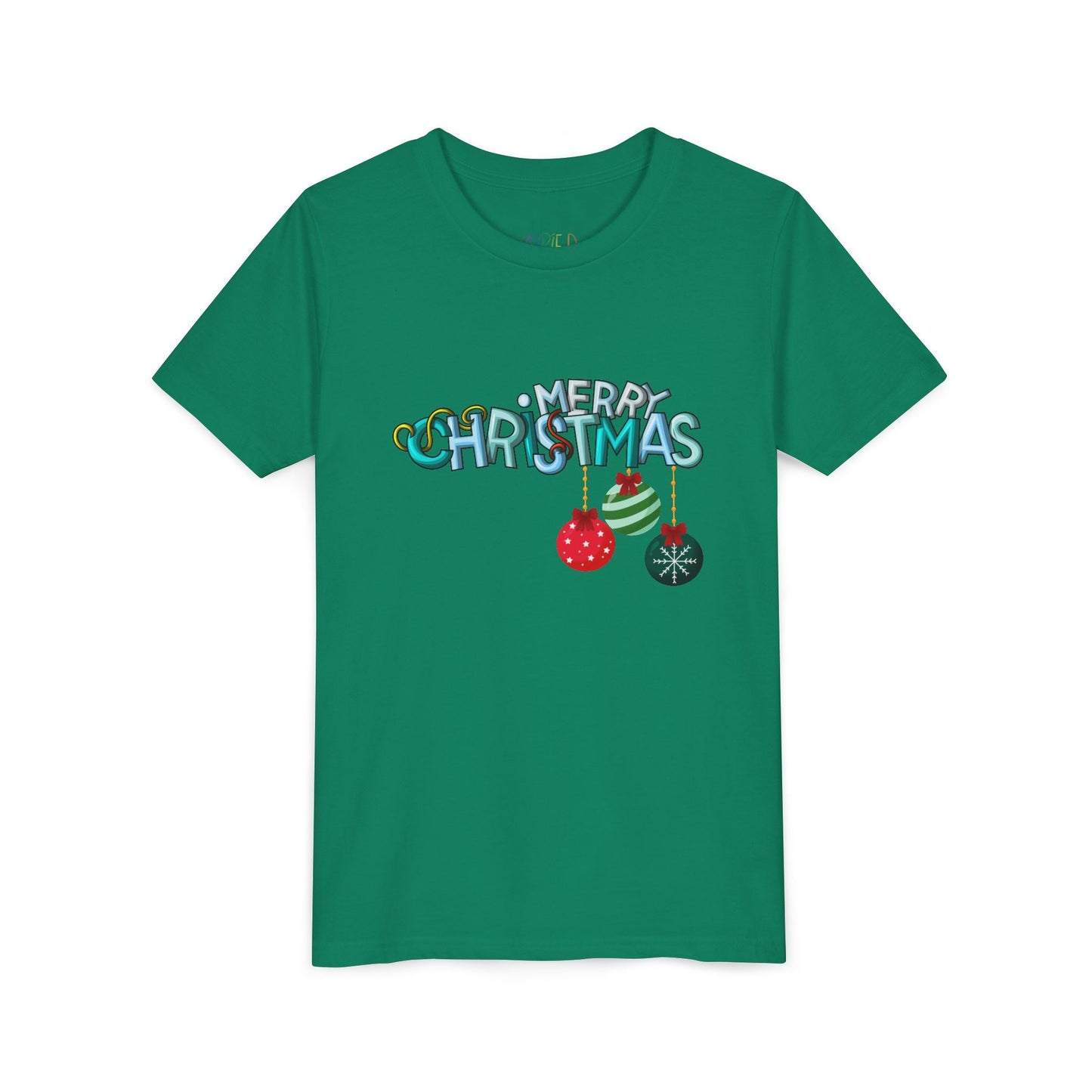 Youth Merry Christmas T-Shirt â€“ Festive Ornament Design Printify