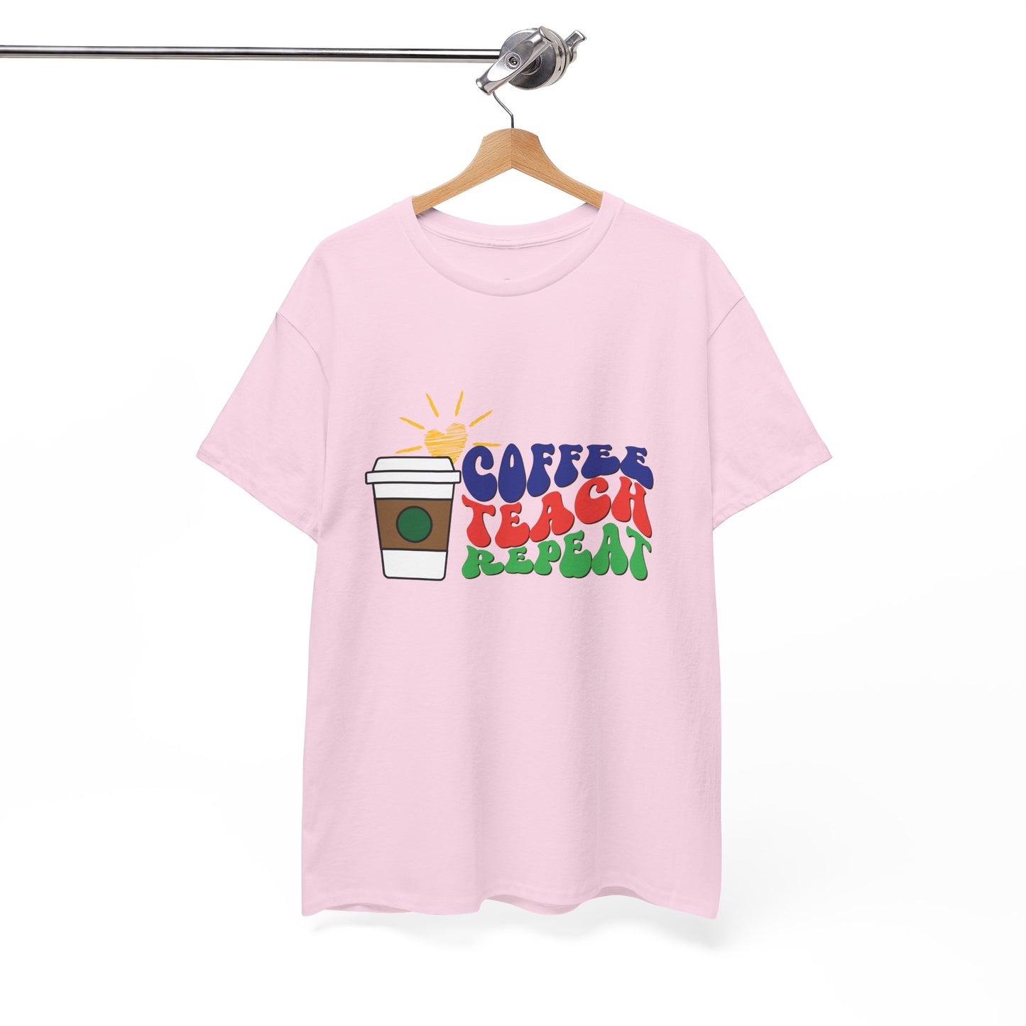 Teen/Adult Unisex Coffee. Teach. Repeat. Tee â€“ Groovy Retro Shirt for Teachers