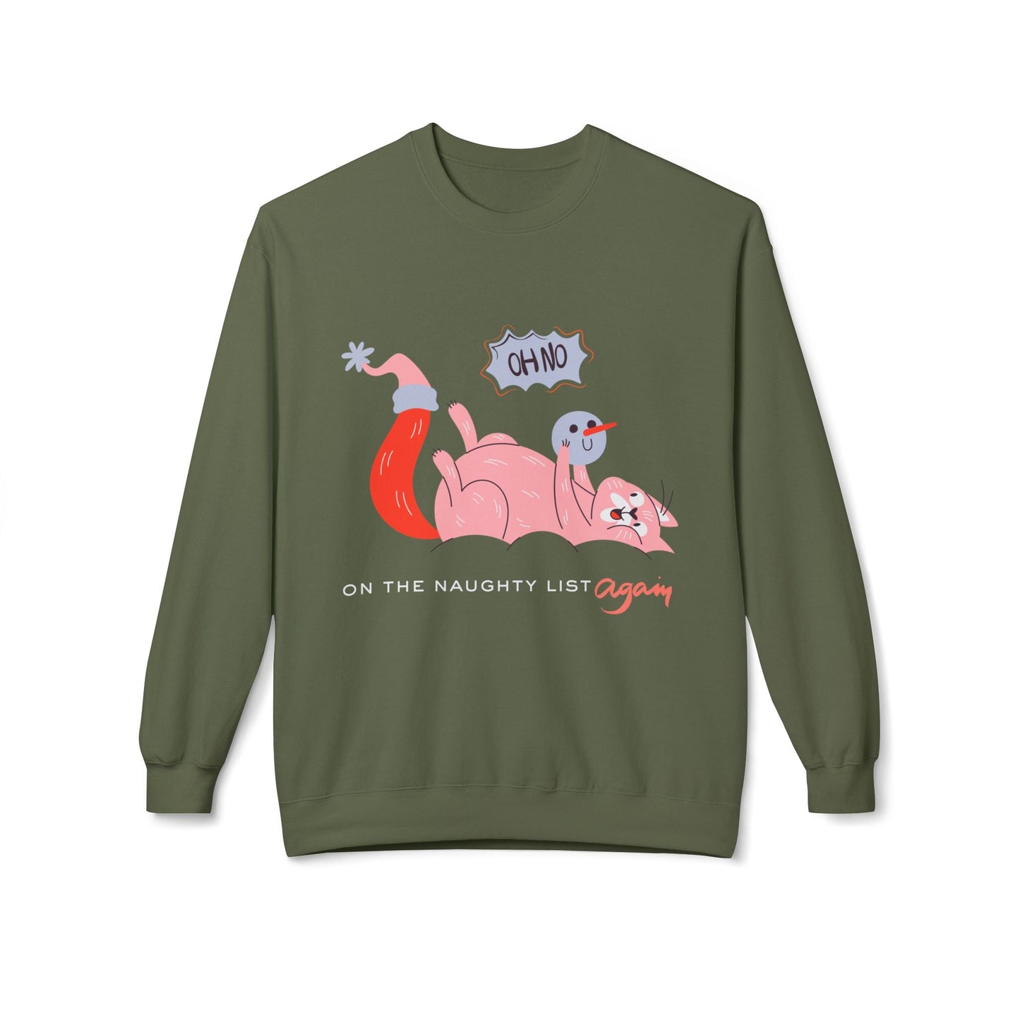 Teen/Adult Unisex Naughty List Again Cat Sweatshirt â€“ Mischievous Holiday Kitty Design Printify