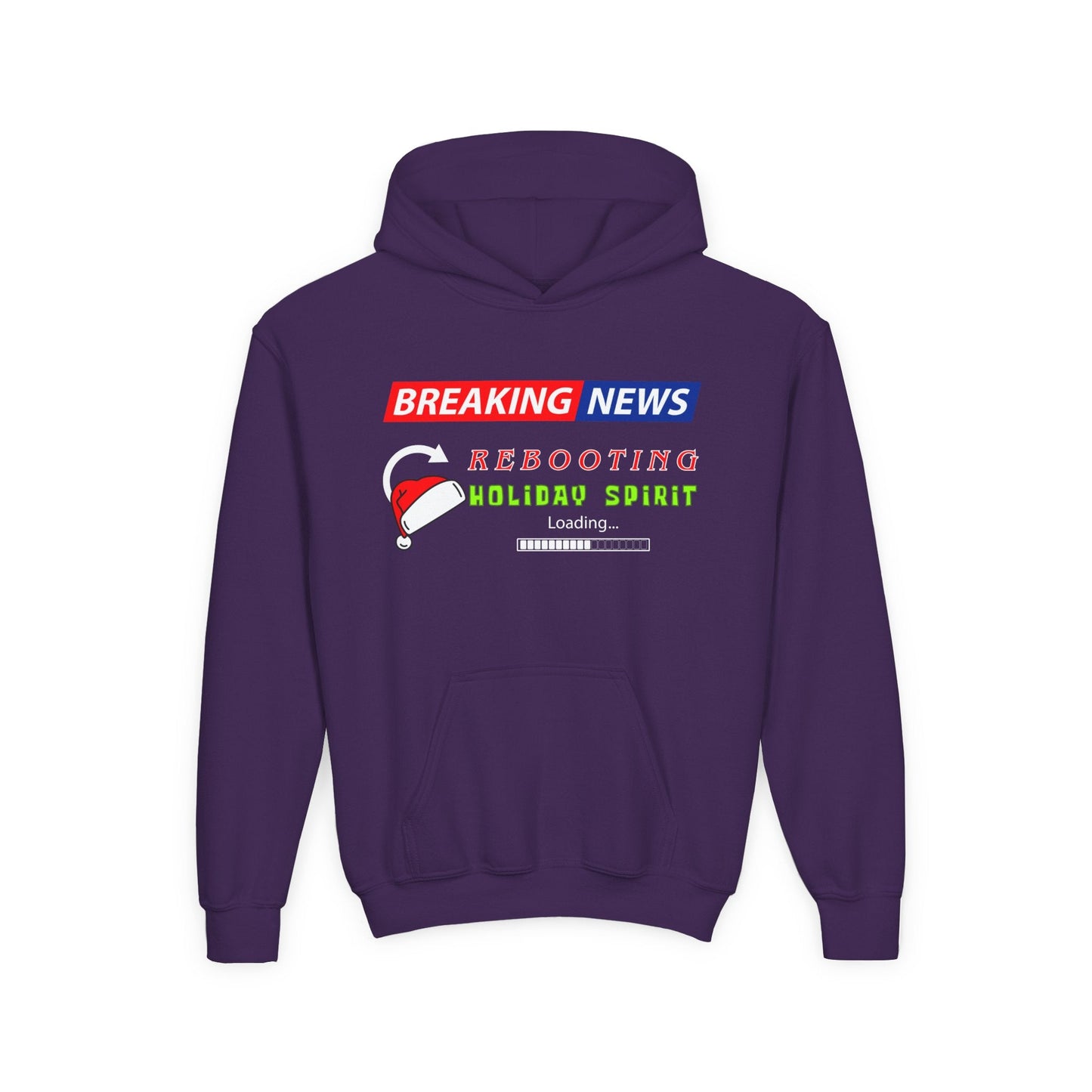 Youth Breaking News Hoodie â€“ Rebooting Holiday Spirit Design Printify