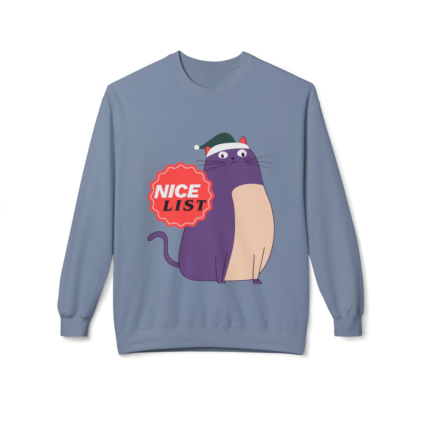 Teen/Adult Unisex Nice List Cat Sweatshirt â€“ Festive Holiday Kitty Design Printify
