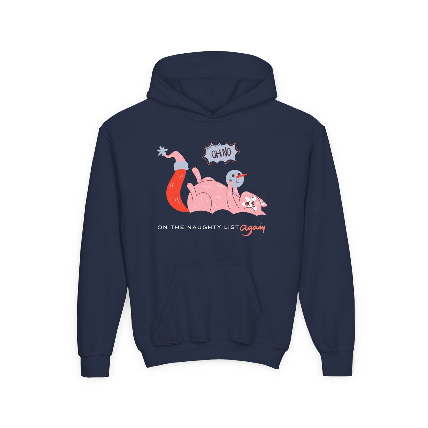 Youth On the Naughty List Again Hoodie â€“ Silly Holiday Cat Design Printify