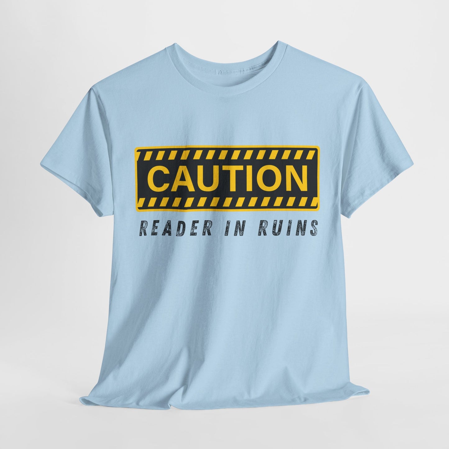 Teen/Adult Unisex Tee – CAUTION: Reader in Ruins (Yellow Caution)