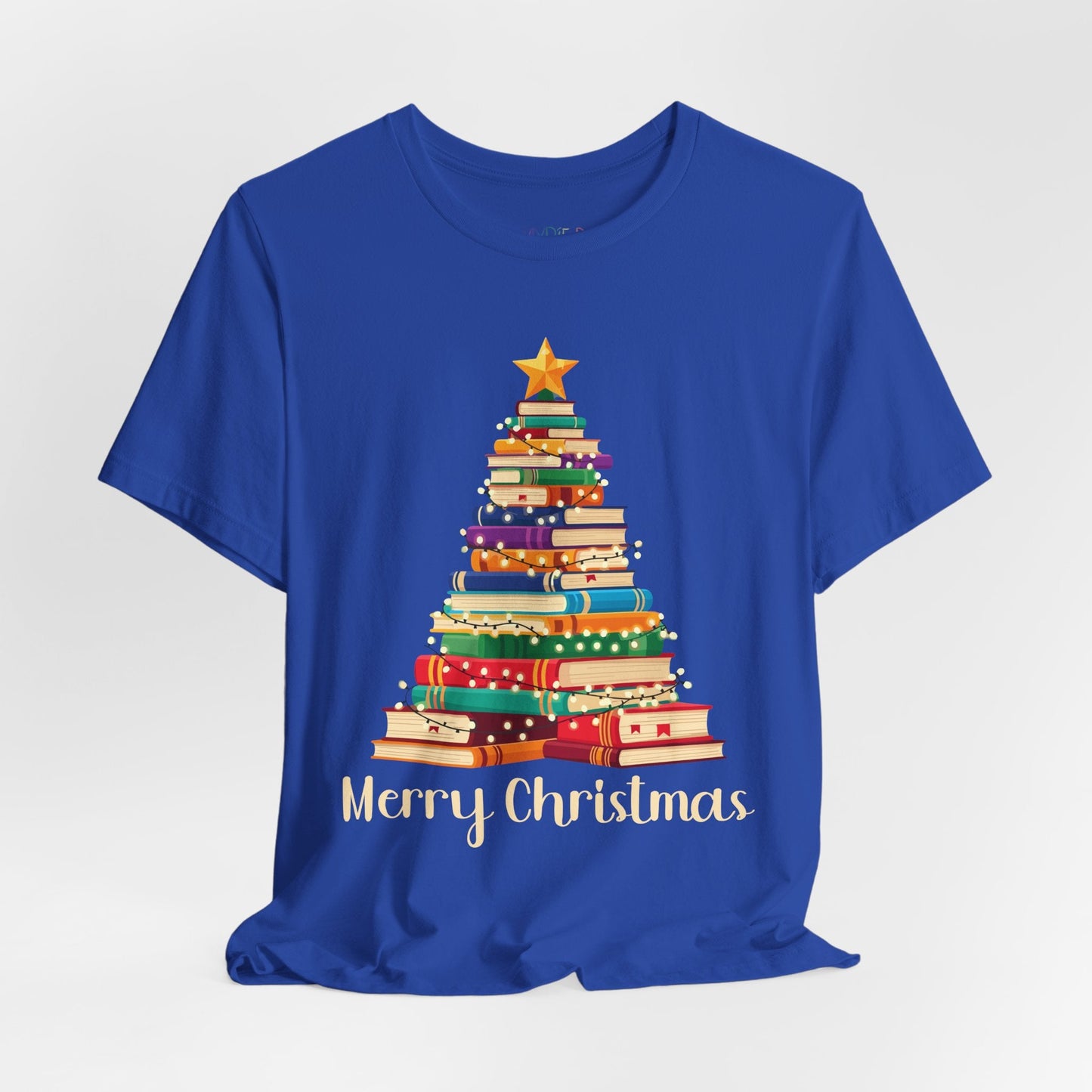 Teen/Adult Unisex Merry Christmas T-Shirt â€“ Festive Book Tree Holiday Design Printify