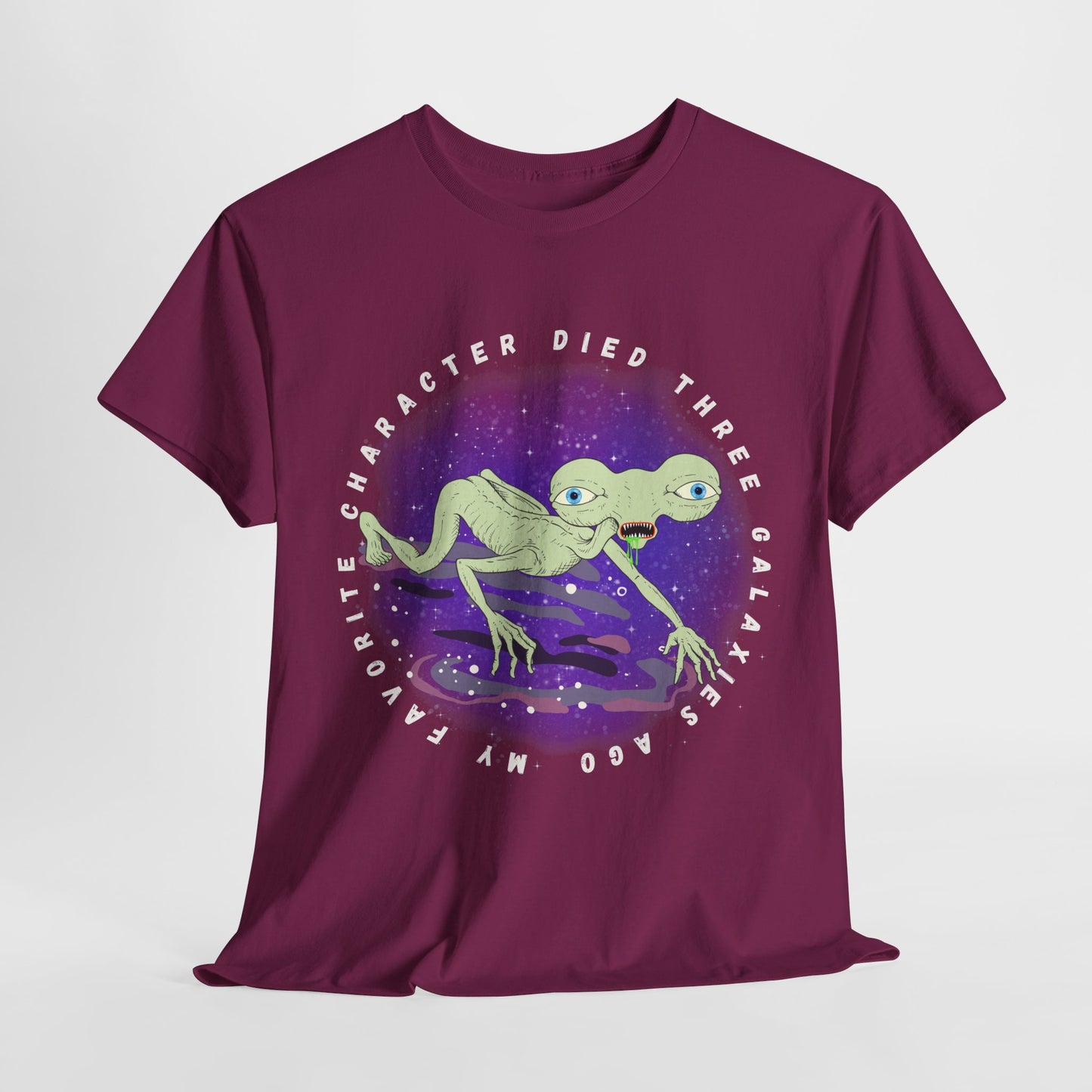 Teen/Adult Unisex “My Favorite Character Died Three Galaxies Ago” Tee – Sci-Fi Grief Club Attire