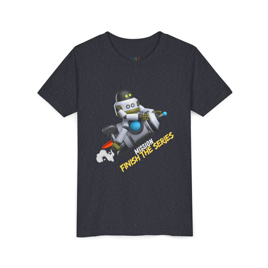 Youth Mission: Finish the Series Tee – Rocket-Bot Gear for Young Book Bingers, Blast through every chapter with determination and style!