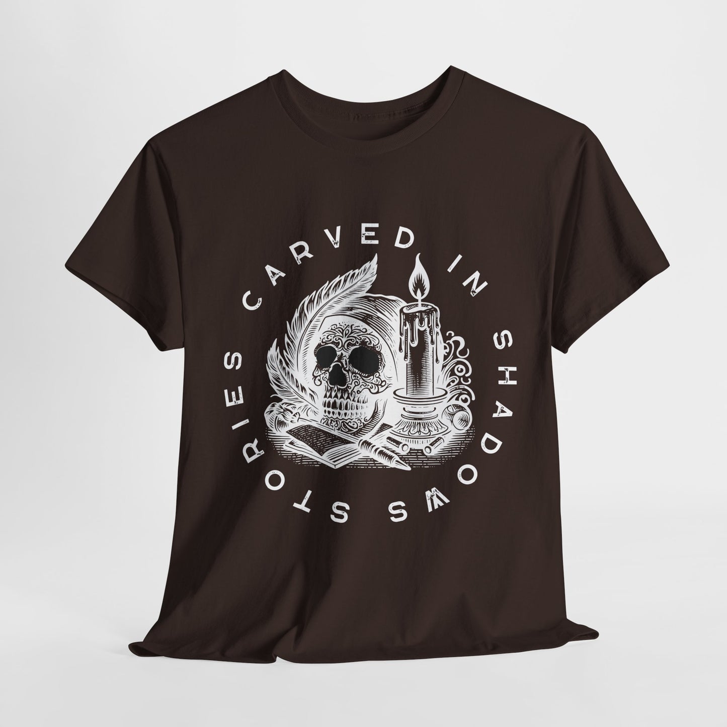 Teen/Adult Unisex Stories Carved in Shadows T-Shirt – Gothic Horror Reader Tee