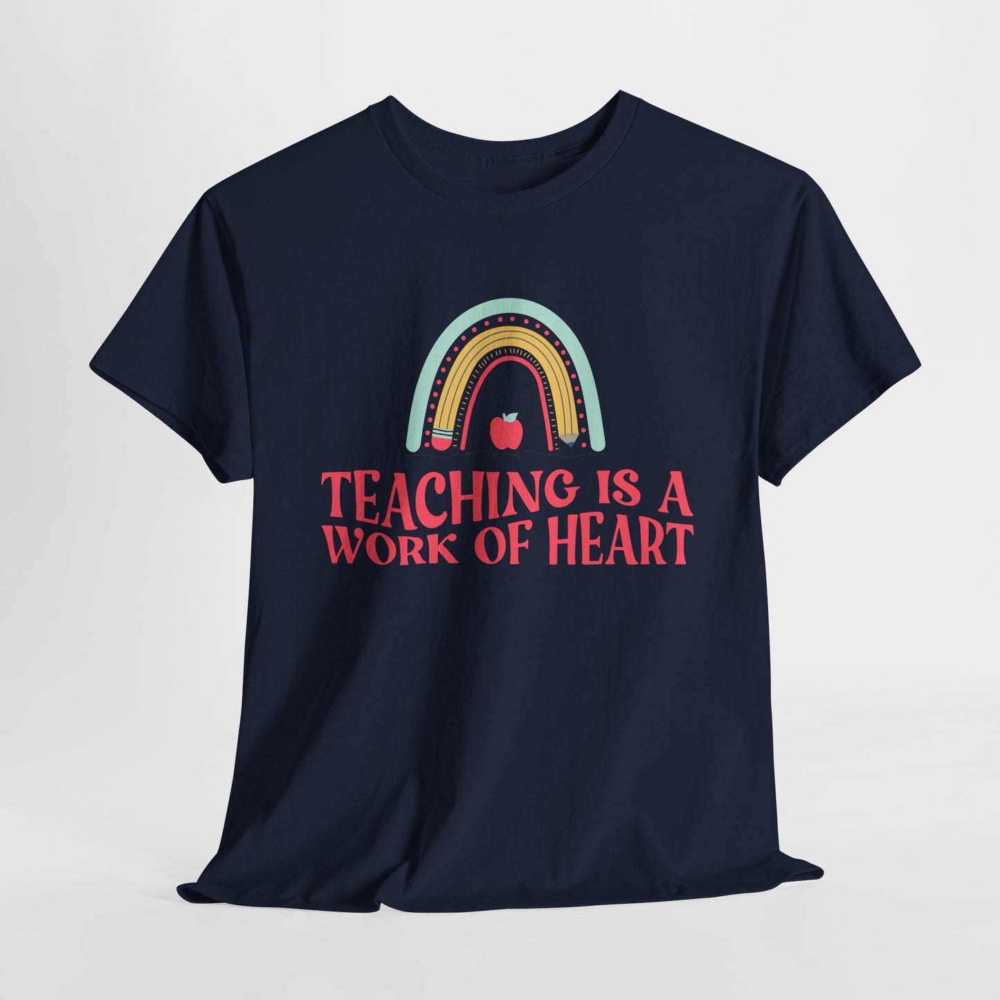 Teen/Adult Unisex Teaching Is a Work of Heart – Rainbow Apple Tee for Teachers