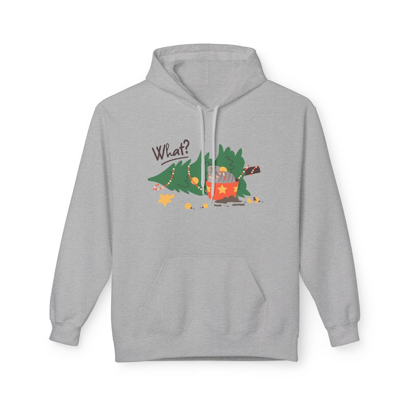 Teen/Adult Unisex What? Hoodie â€“ Funny Cat Christmas Design Printify