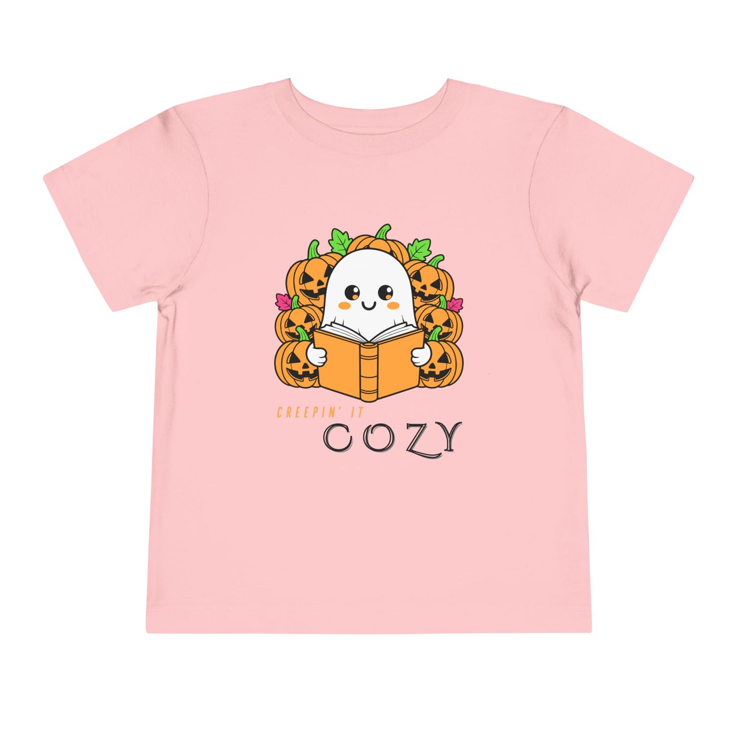 Toddler Creepin’ It Cozy Tee – Cute Halloween Ghost & Pumpkins Reading Shirt