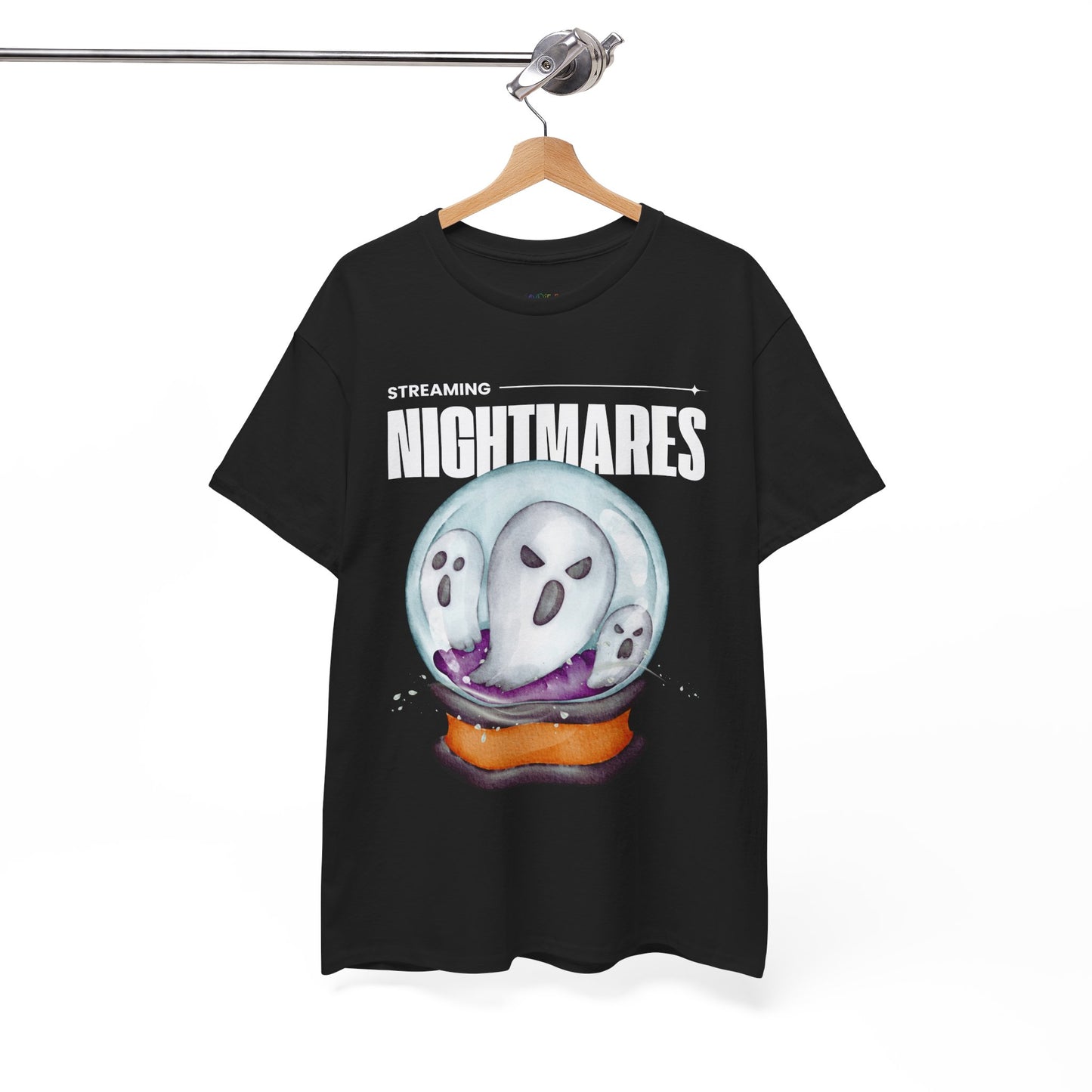 Teen/Adult Unisex "Streaming Nightmares" Ghost Globe T-Shirt â€“ Haunted Horror Apparel