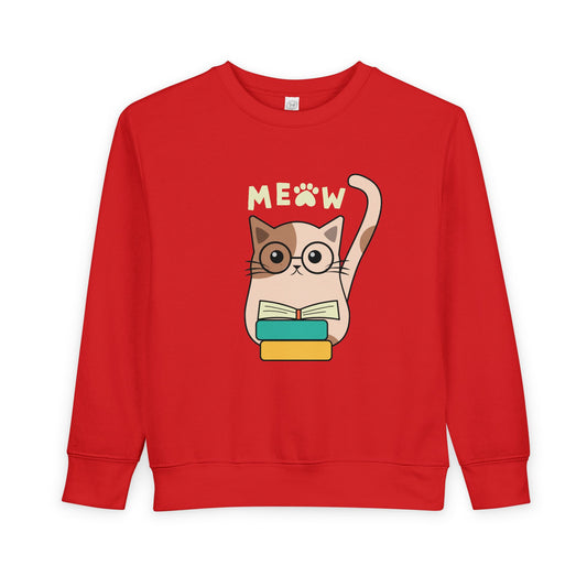 Toddler Meow & Read Sweatshirt – Cute Bookish Cat Crewneck for Kids