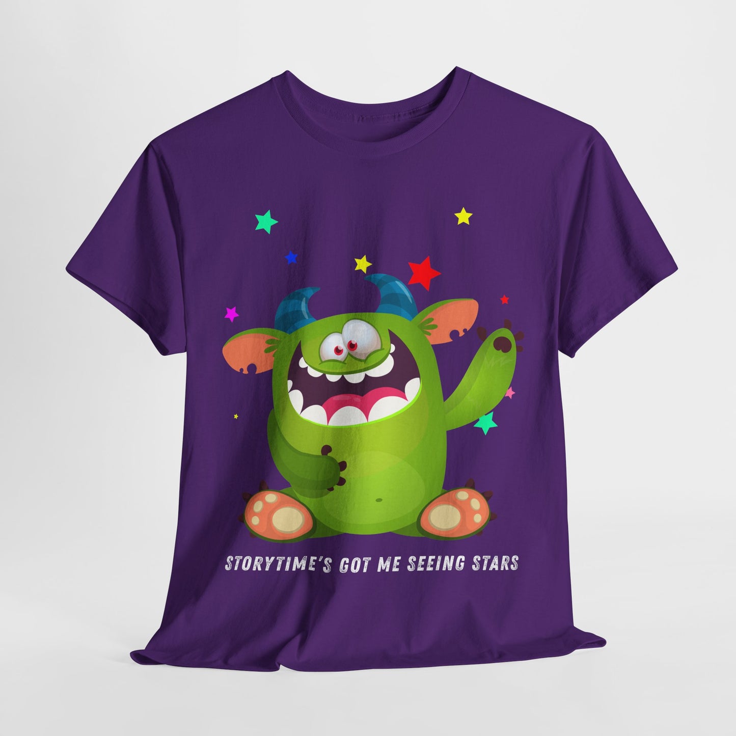 Teen/Adult Unisex Storytime’s Got Me Seeing Stars – Playful Monster Reading Tee