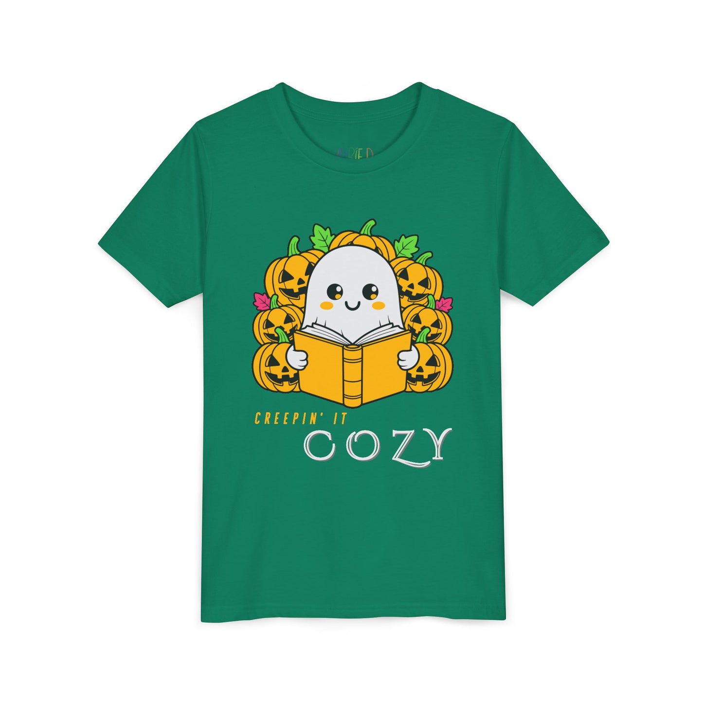 Youth Creepin’ It Cozy Tee – Fun Halloween Ghost & Pumpkins Reading Shirt