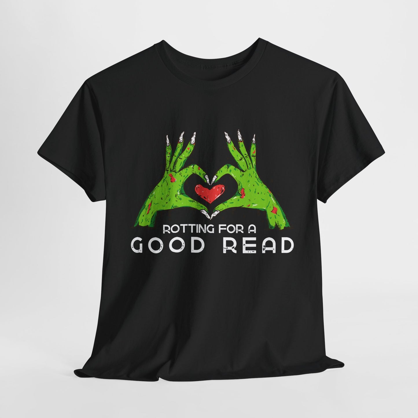 Teen/Adult Unisex "Rotting for a Good Read" Zombie Hands T-Shirt – Creepy Book Lover Tee