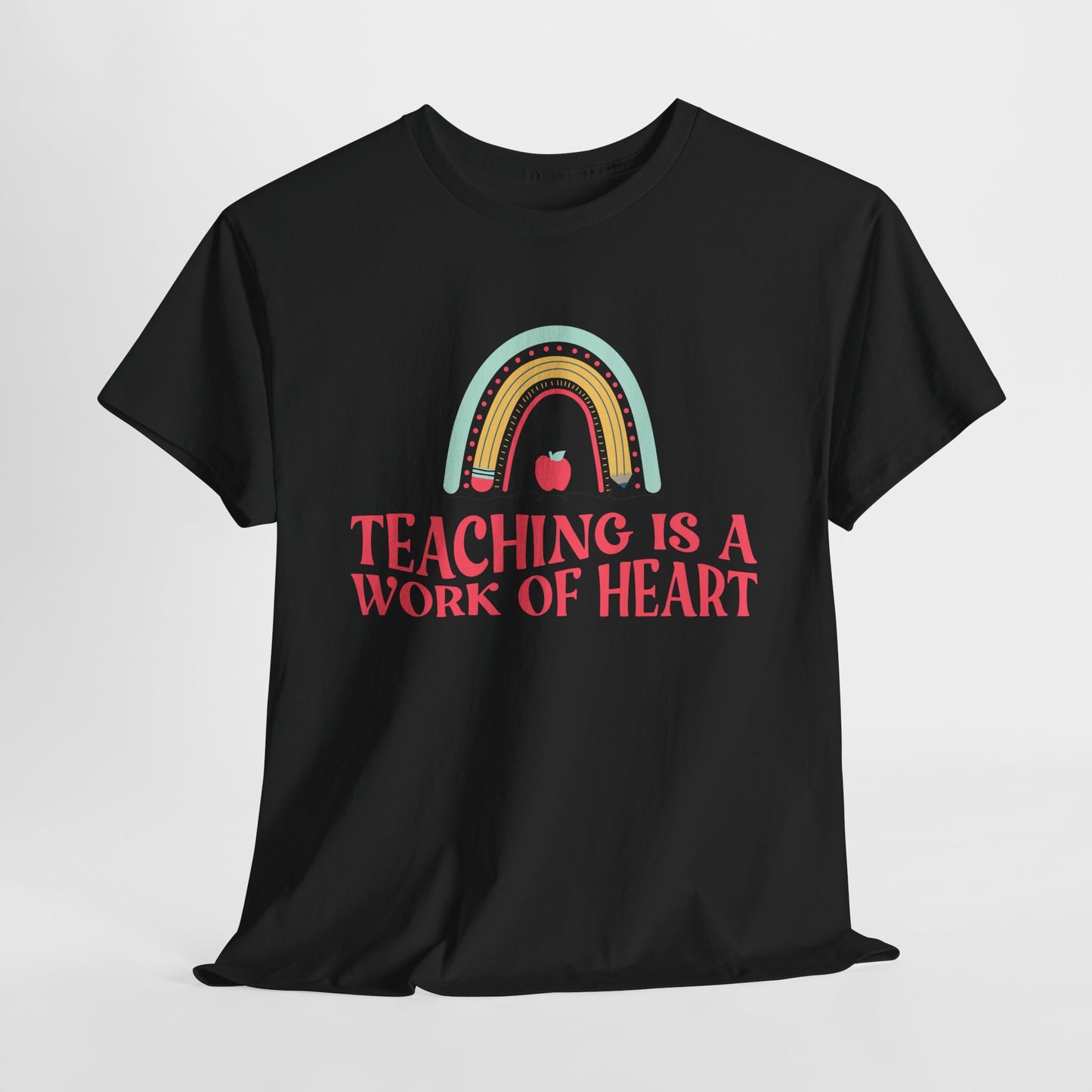 Teen/Adult Unisex Teaching Is a Work of Heart – Rainbow Apple Tee for Teachers