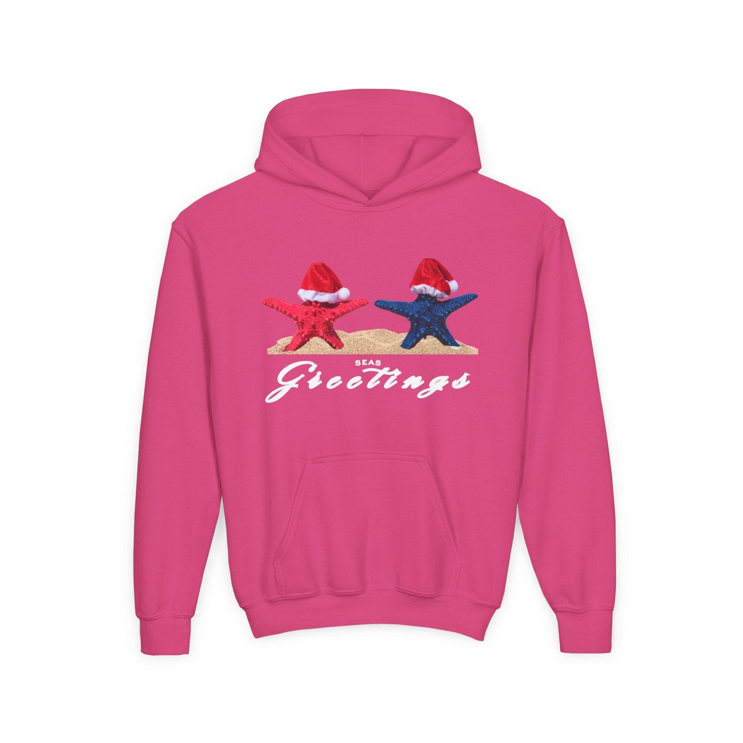 Youth Seas Greetings Starfish Hoodie â€“ Coastal Christmas Design Printify