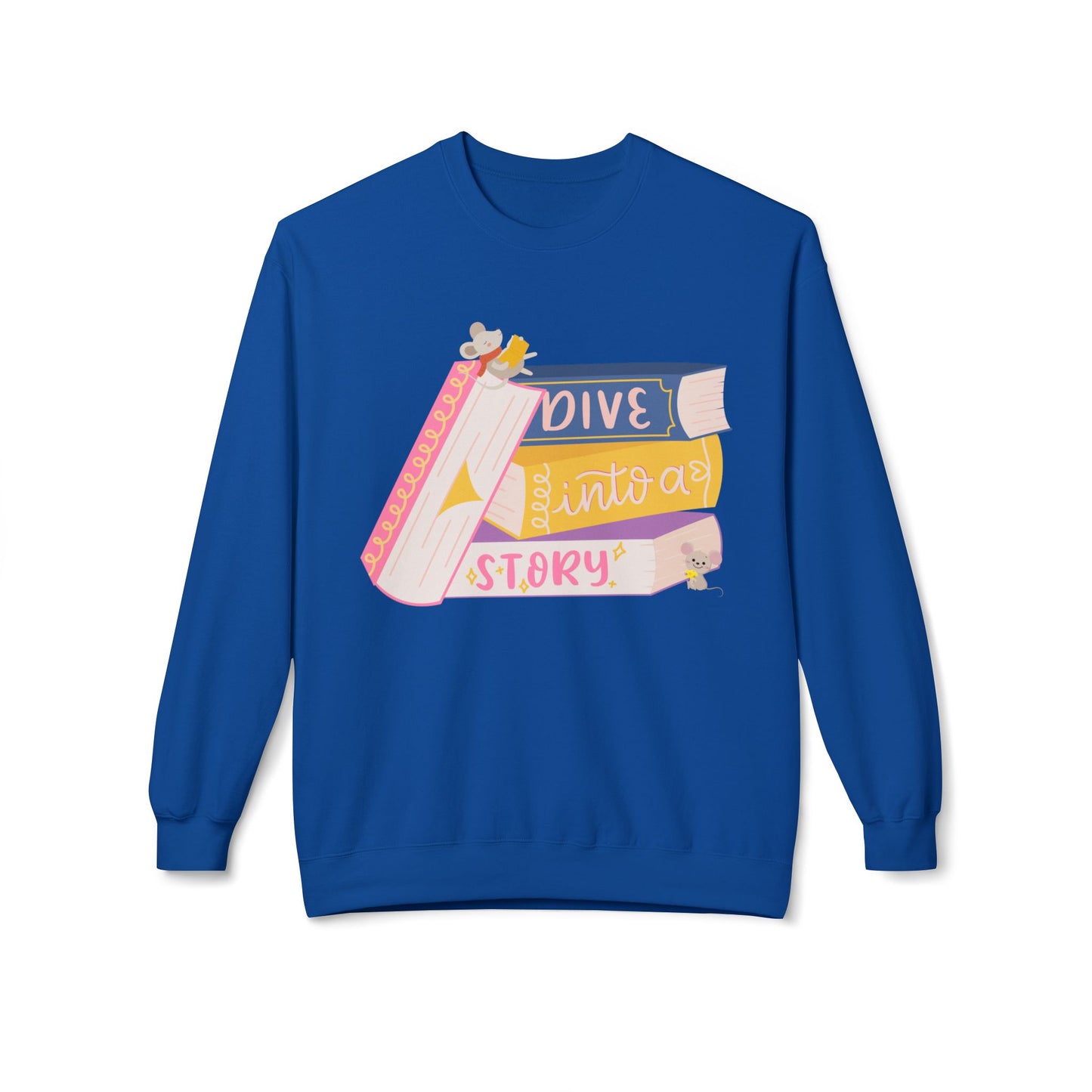 Teen/Adult Unisex Dive Into a Story Sweatshirt – Cute Bookish Mice Reading Crewneck