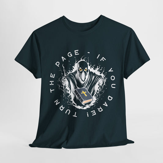 Teen/Adult Unisex Turn the Page If You Dare T-Shirt – Horror Book Graphic Tee