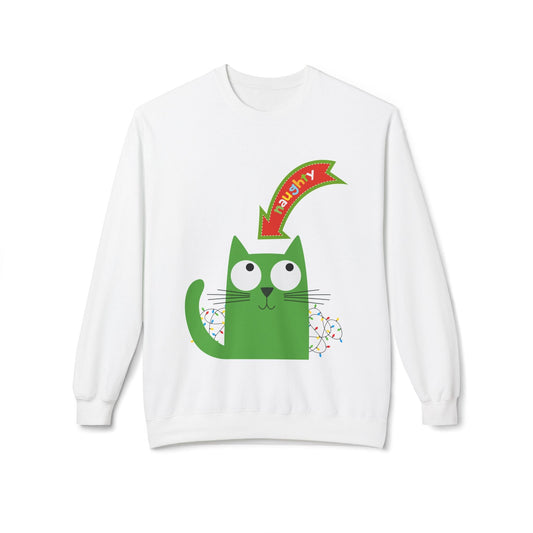 Teen/Adult Unisex Naughty Cat Sweatshirt â€“ Green Cat Holiday Humor Design Printify