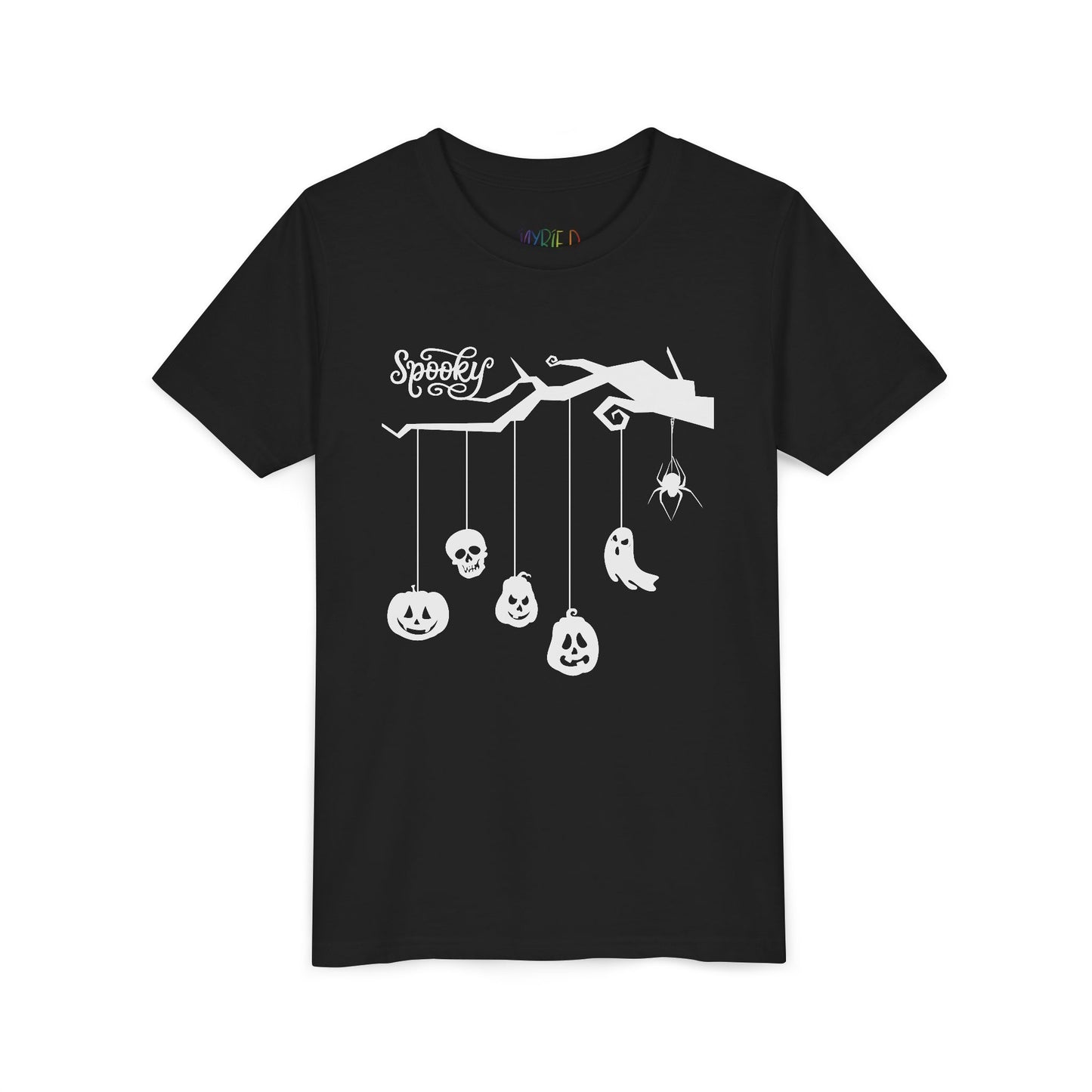 Black t-shirt with Halloween-themed three limb and hanging spooky charms