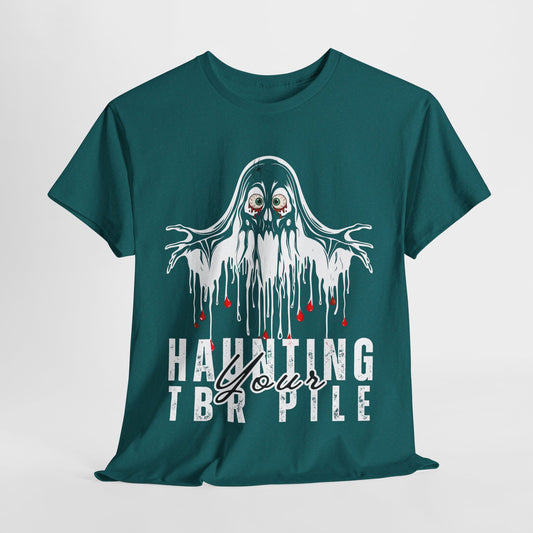Teen/Adult Unisex Haunting Your TBR Pile T-Shirt – Horror Reader Graphic Tee