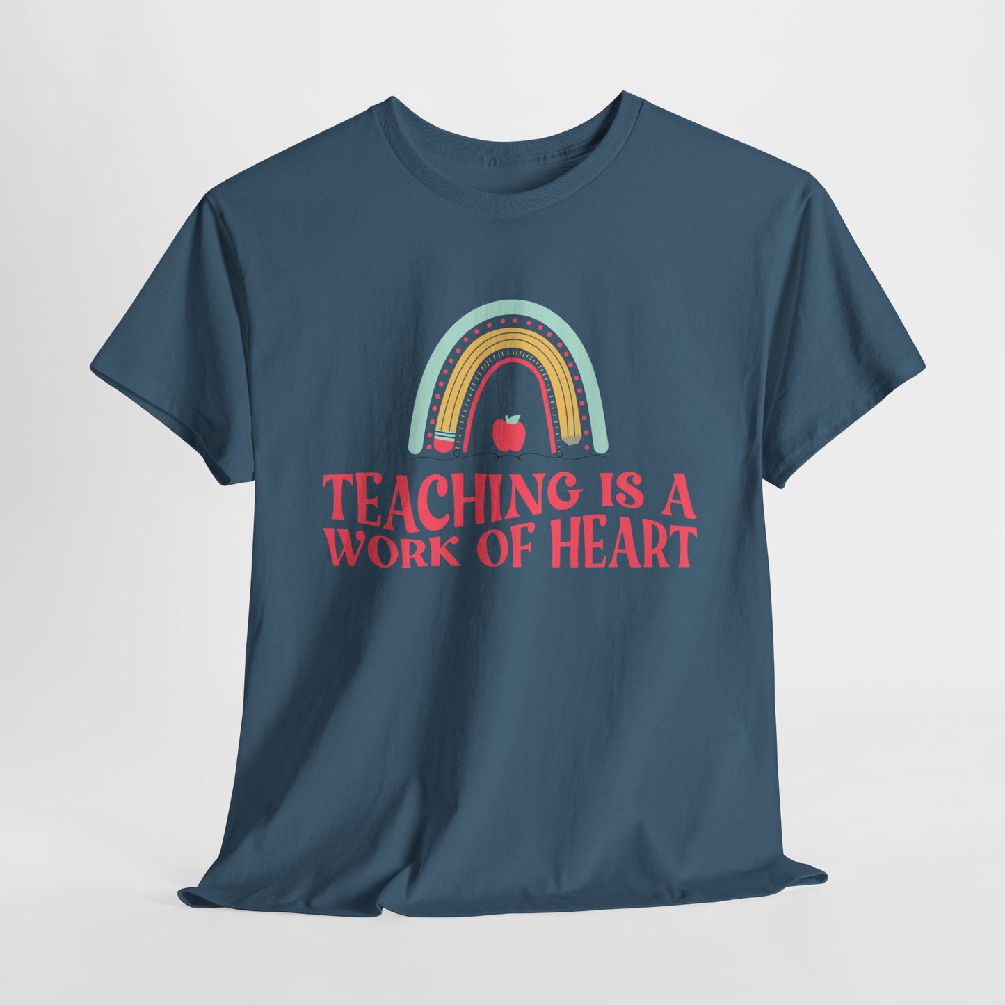Teen/Adult Unisex Teaching Is a Work of Heart – Rainbow Apple Tee for Teachers