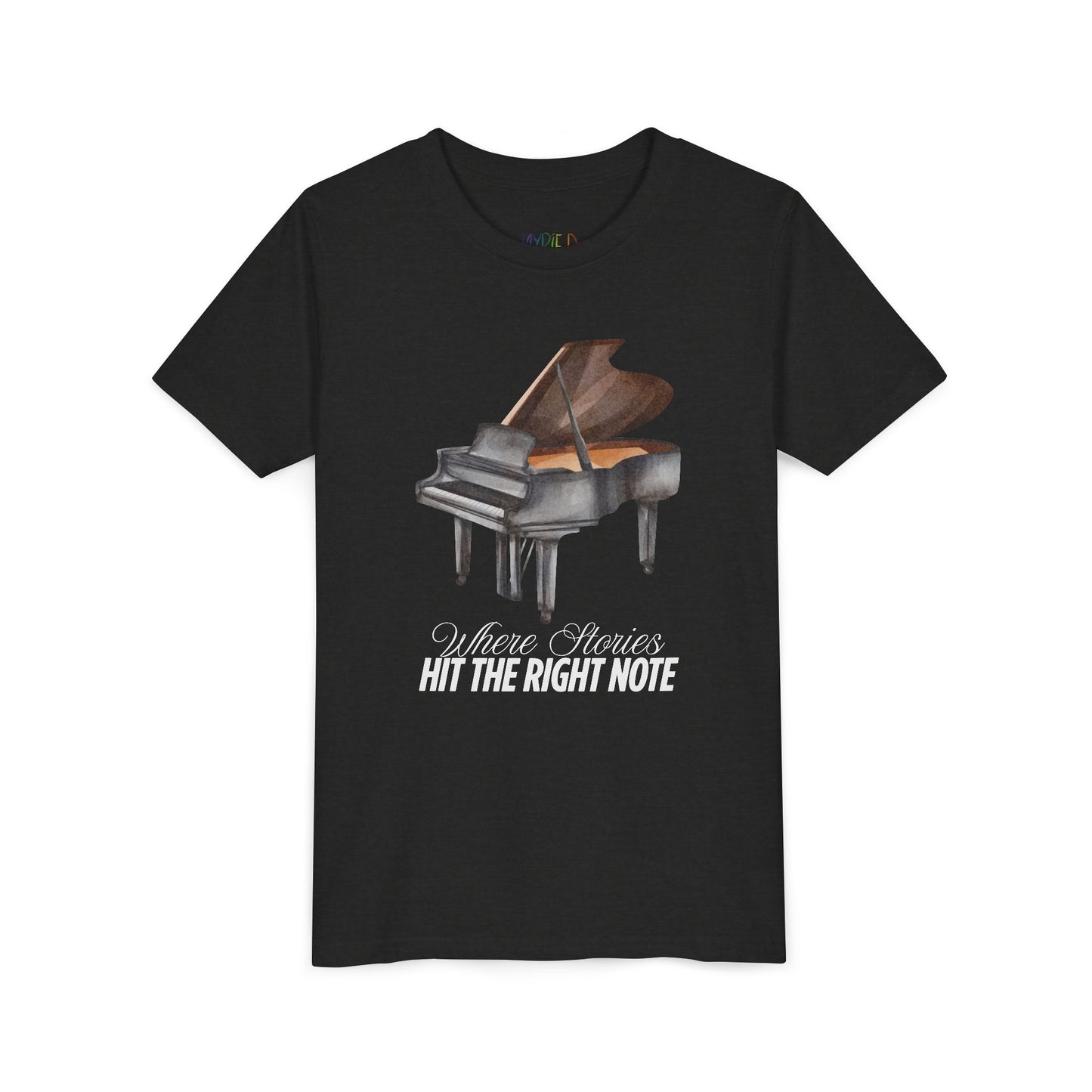 Youth Where Stories Hit the Right Note Tee – Piano Shirt for Kids Who Love Music and Meaning