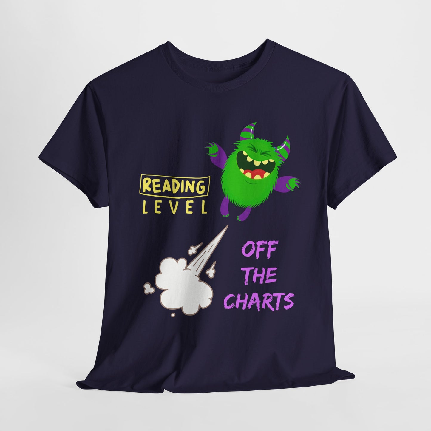 Teen/Adult Unisex Reading Level Off the Charts – Bold Bookish Monster Tee