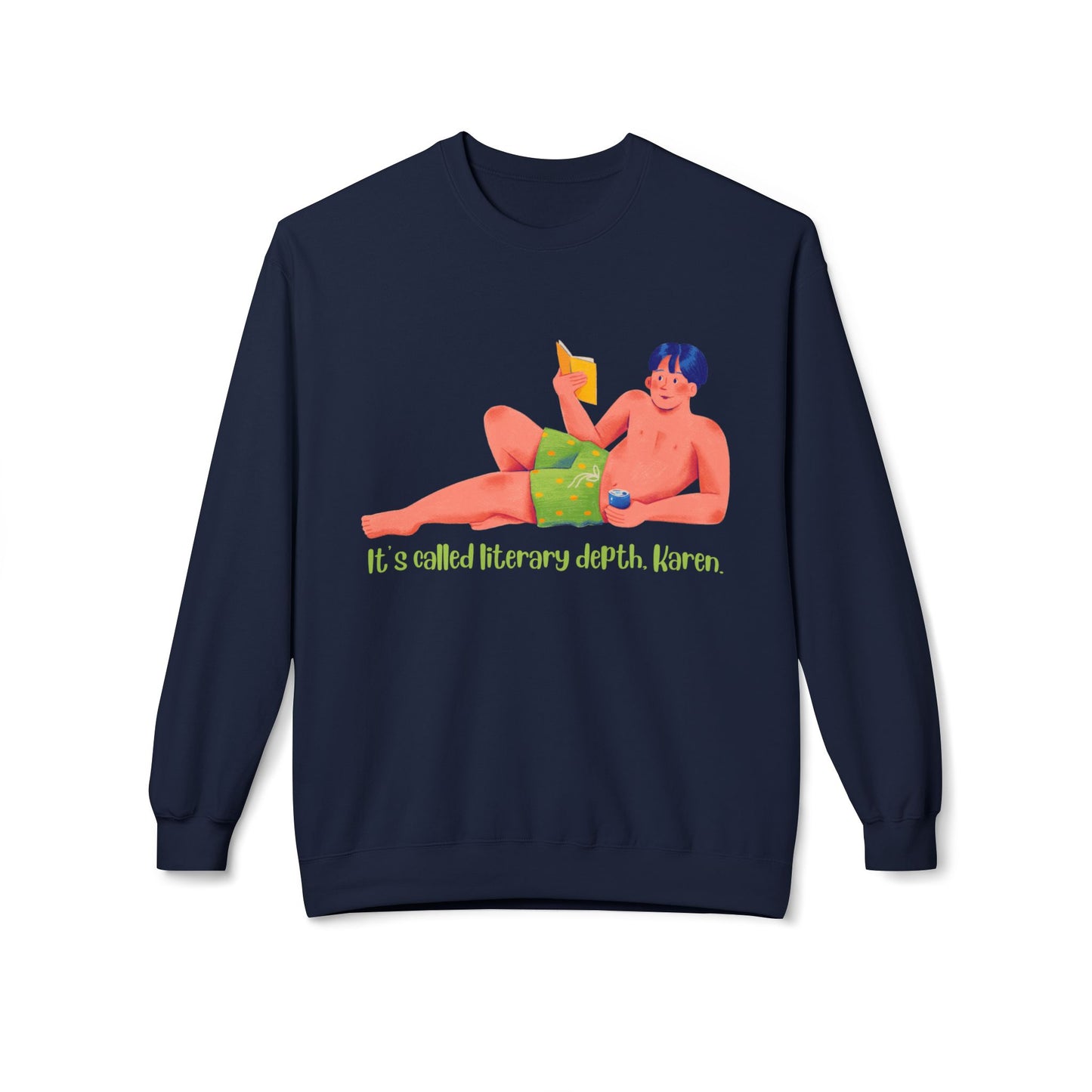 Teen/Adult Unisex Literary Depth Sweatshirt – Funny Bookish Humor Crewneck (“It’s called literary depth, Karen.”)