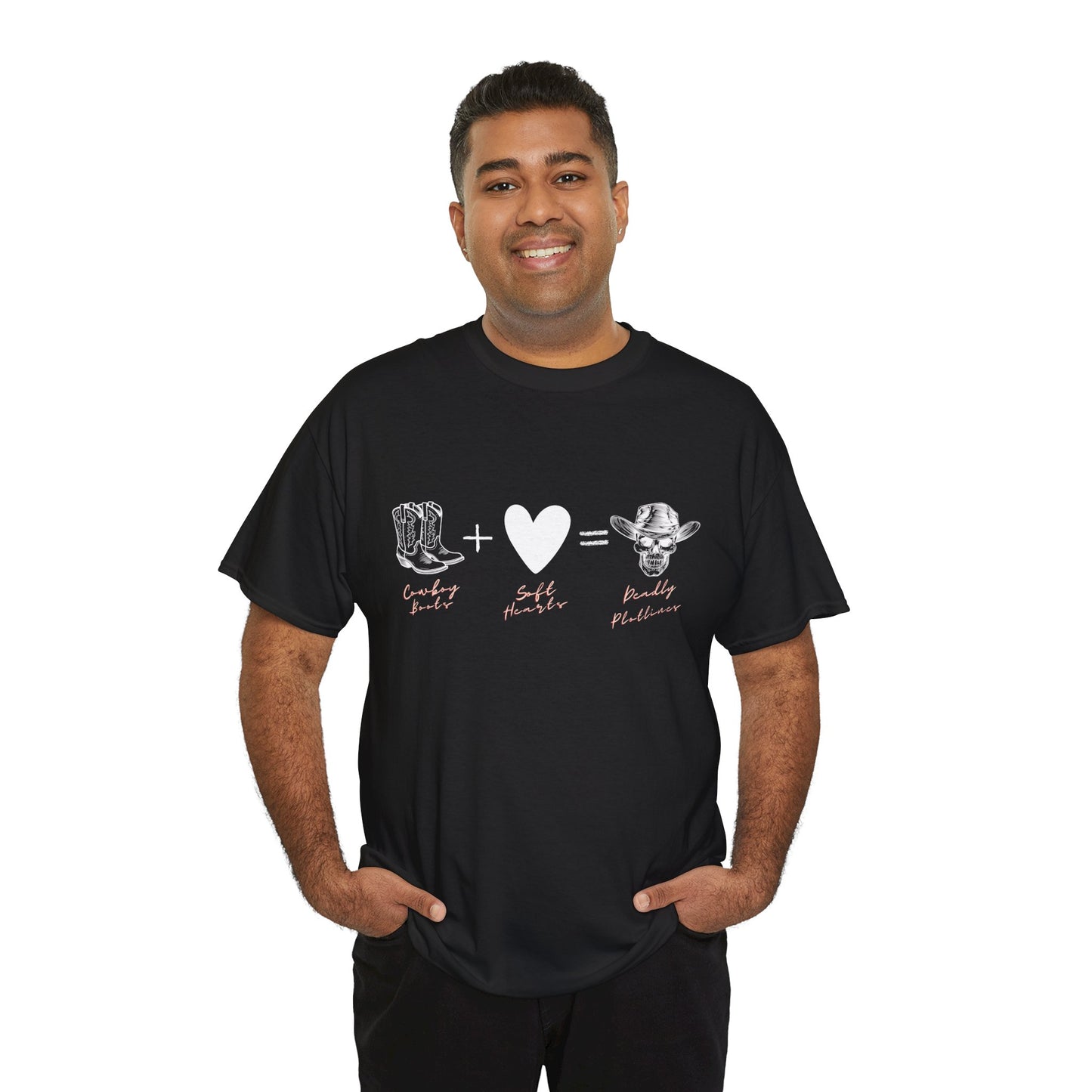 Teen/Adult Unisex Tee Cowboy Boots + Soft Heart = Deadly Plotline