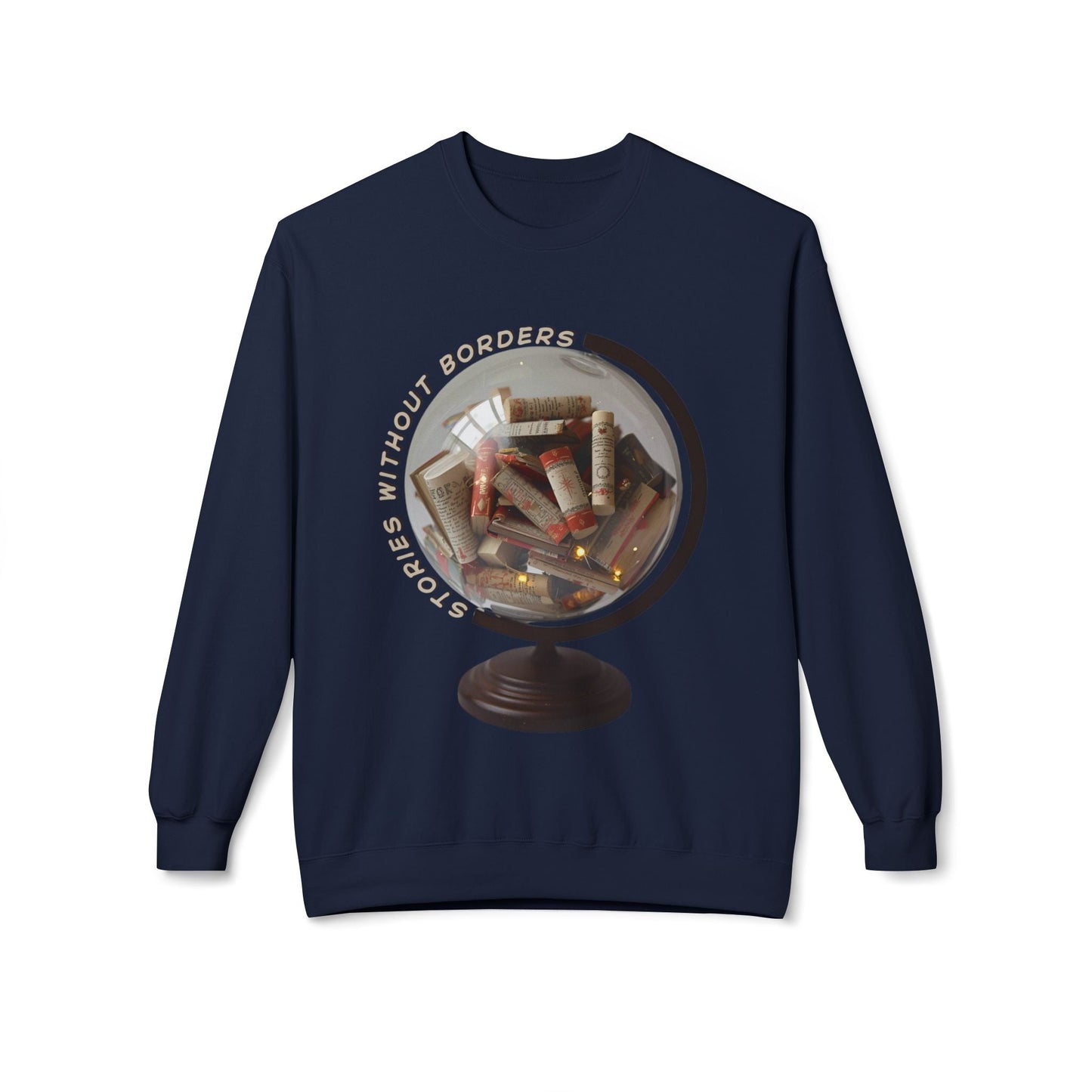 Teen/Adult Unisex Stories Without Borders Sweatshirt â€“ Literary Globe Book Scroll Design Printify