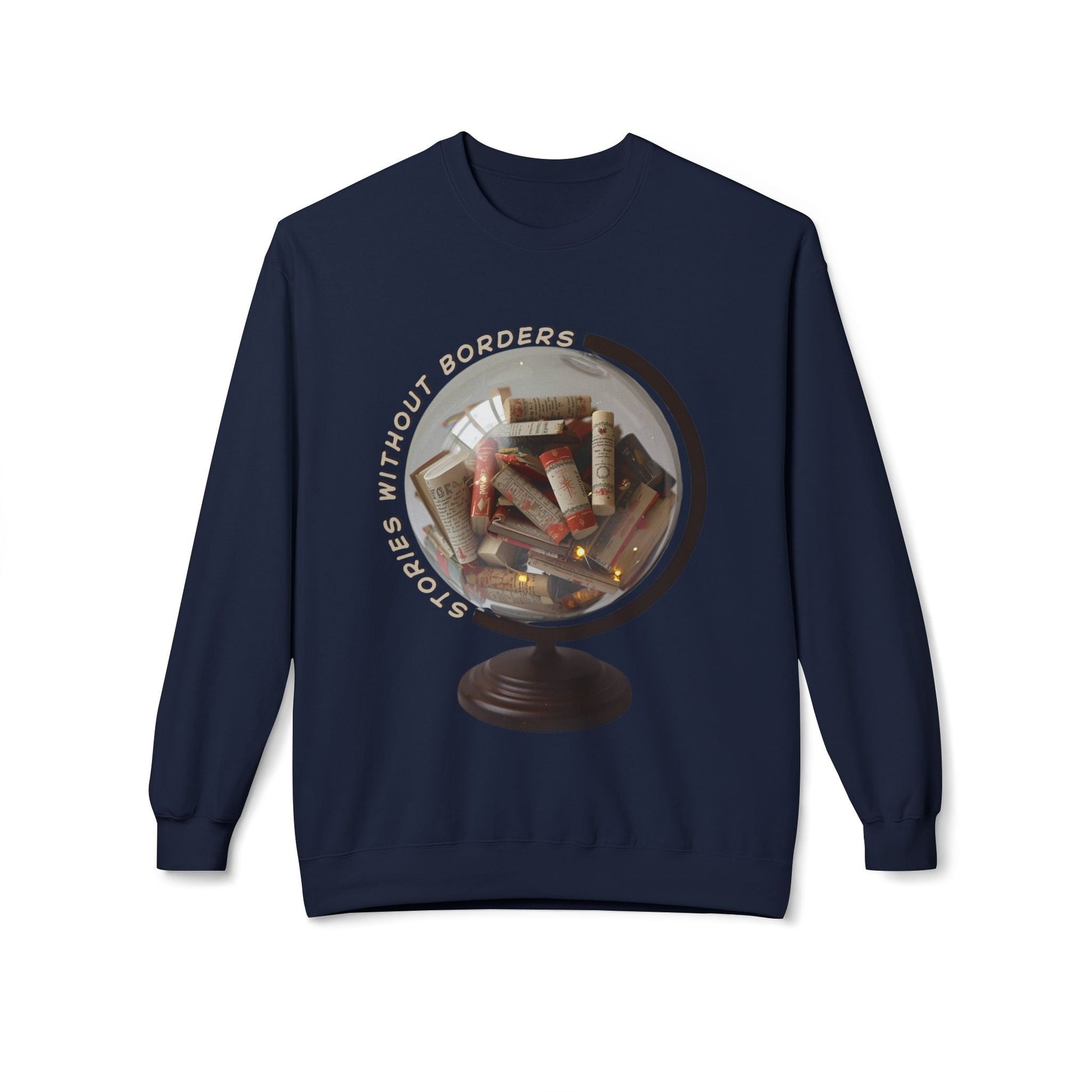 Teen/Adult Unisex Stories Without Borders Sweatshirt â€“ Literary Globe Book Scroll Design Printify