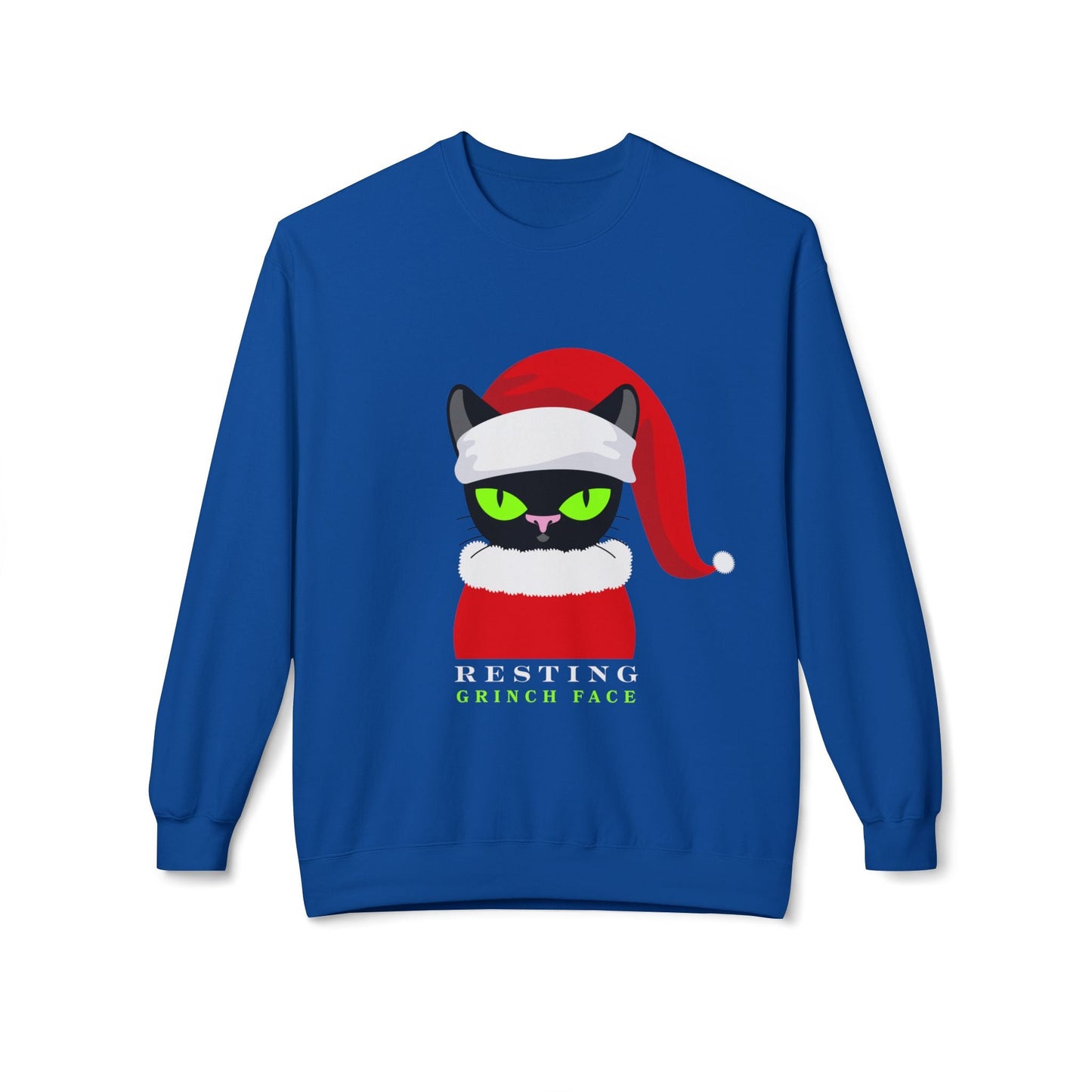 Teen/Adult Unisex Resting Grinch Face Sweatshirt â€“ Black Cat Christmas Humor Design Printify