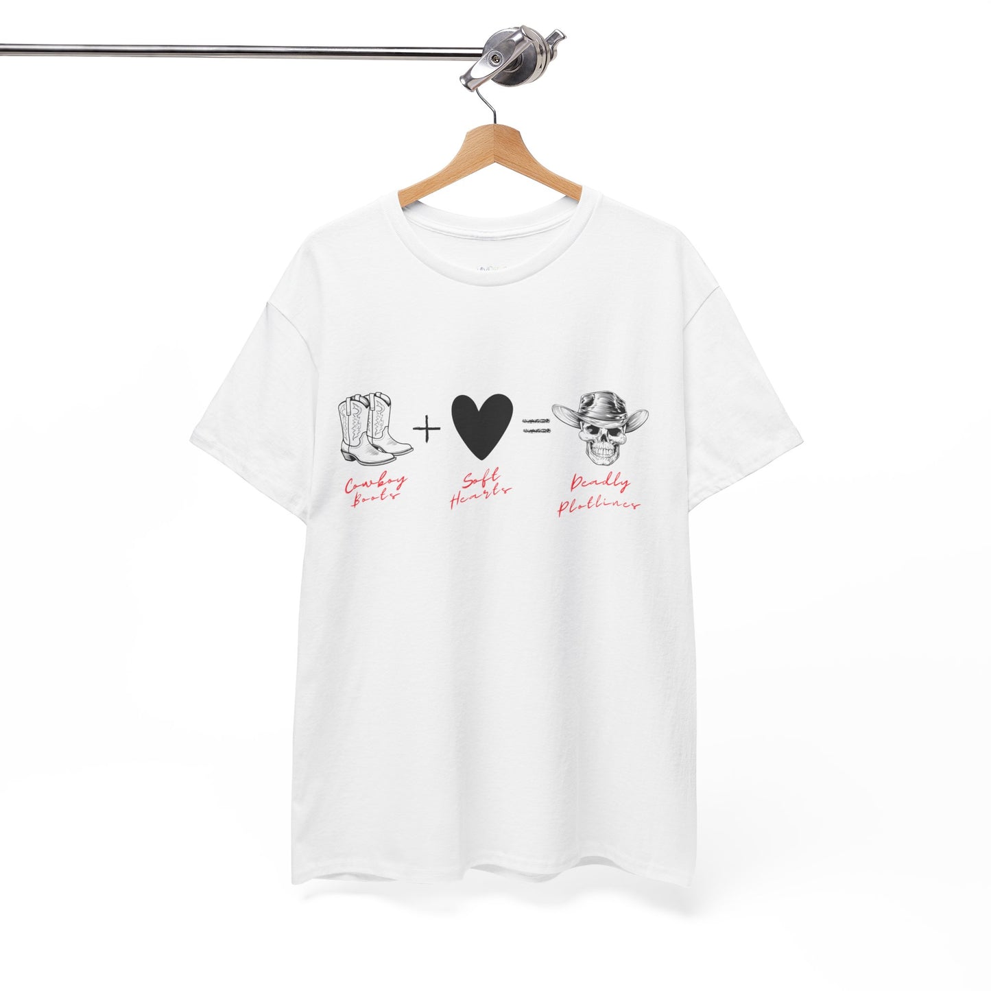 Teen/Adult Unisex Tee Cowboy Boots + Soft Heart = Deadly Plotline