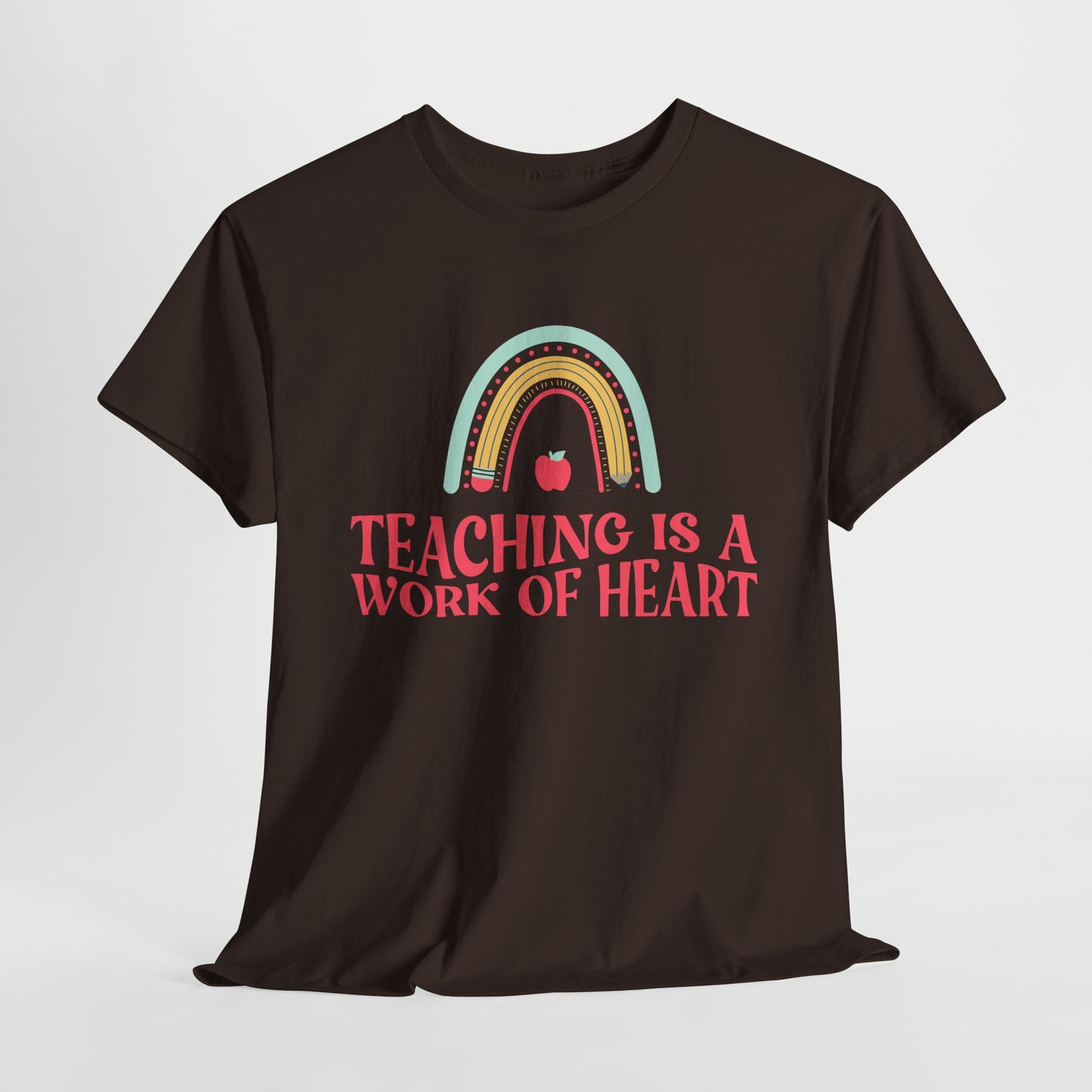 Teen/Adult Unisex Teaching Is a Work of Heart – Rainbow Apple Tee for Teachers