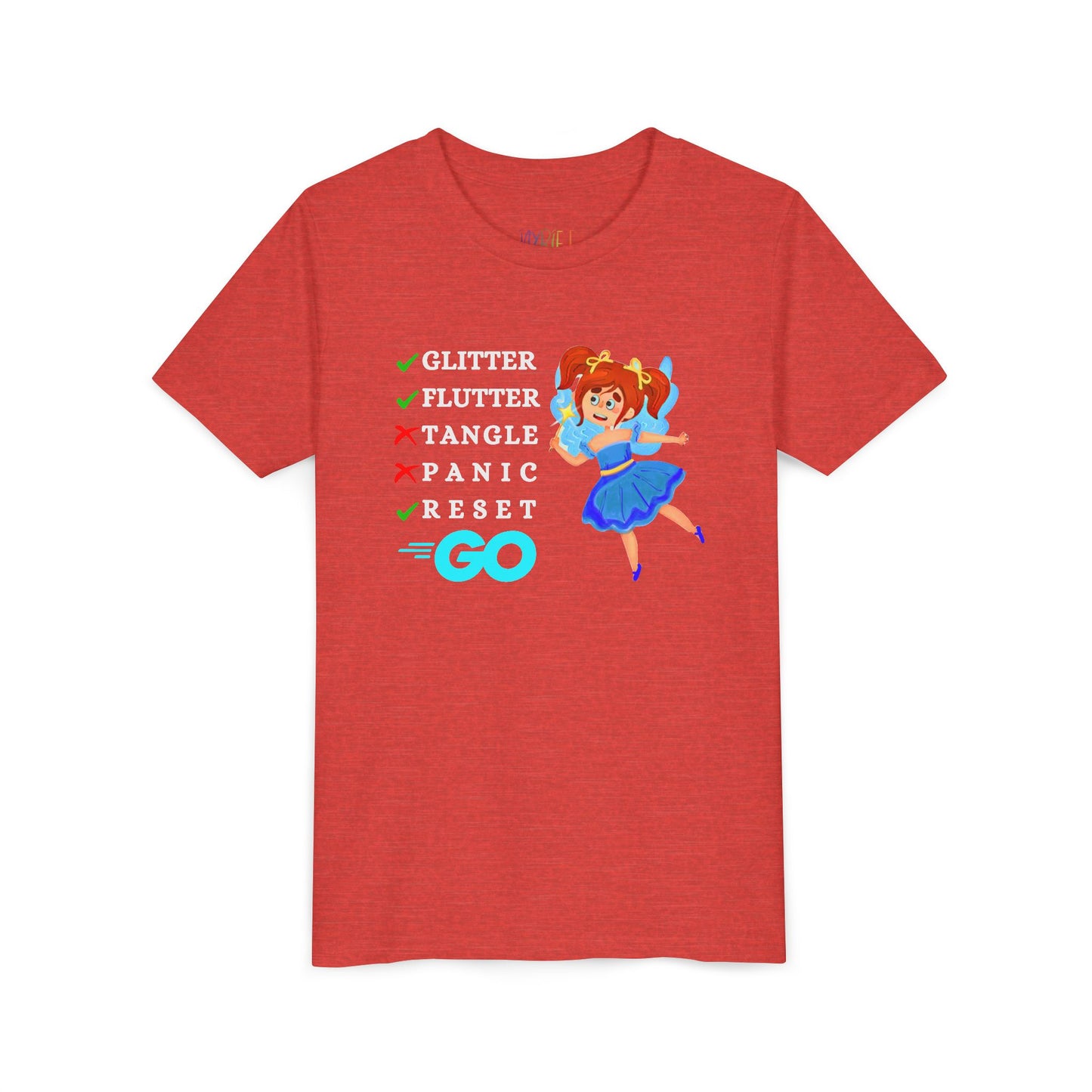 Youth Glitter. Flutter. Reset. GO. Tee – Bounce Back Like a Pro