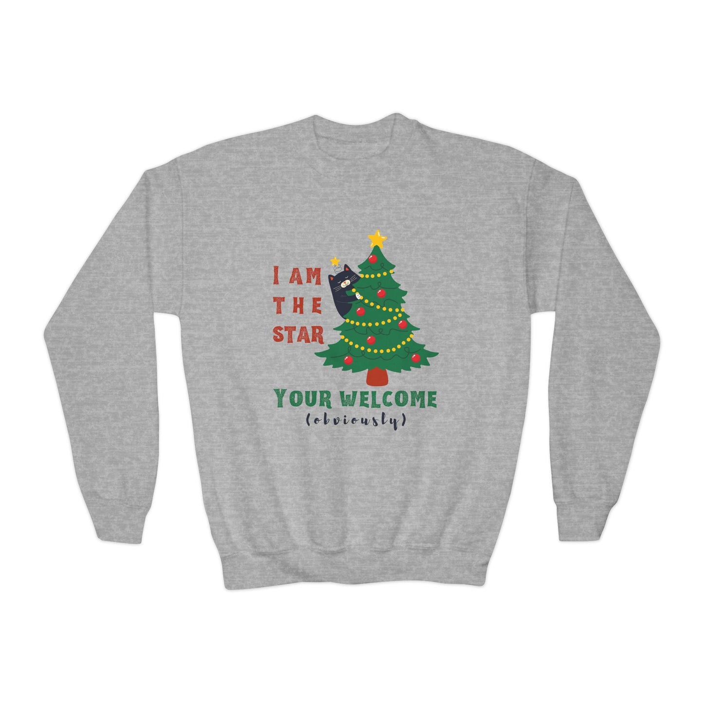 Youth I Am the Star Christmas Cat Sweatshirt Printify