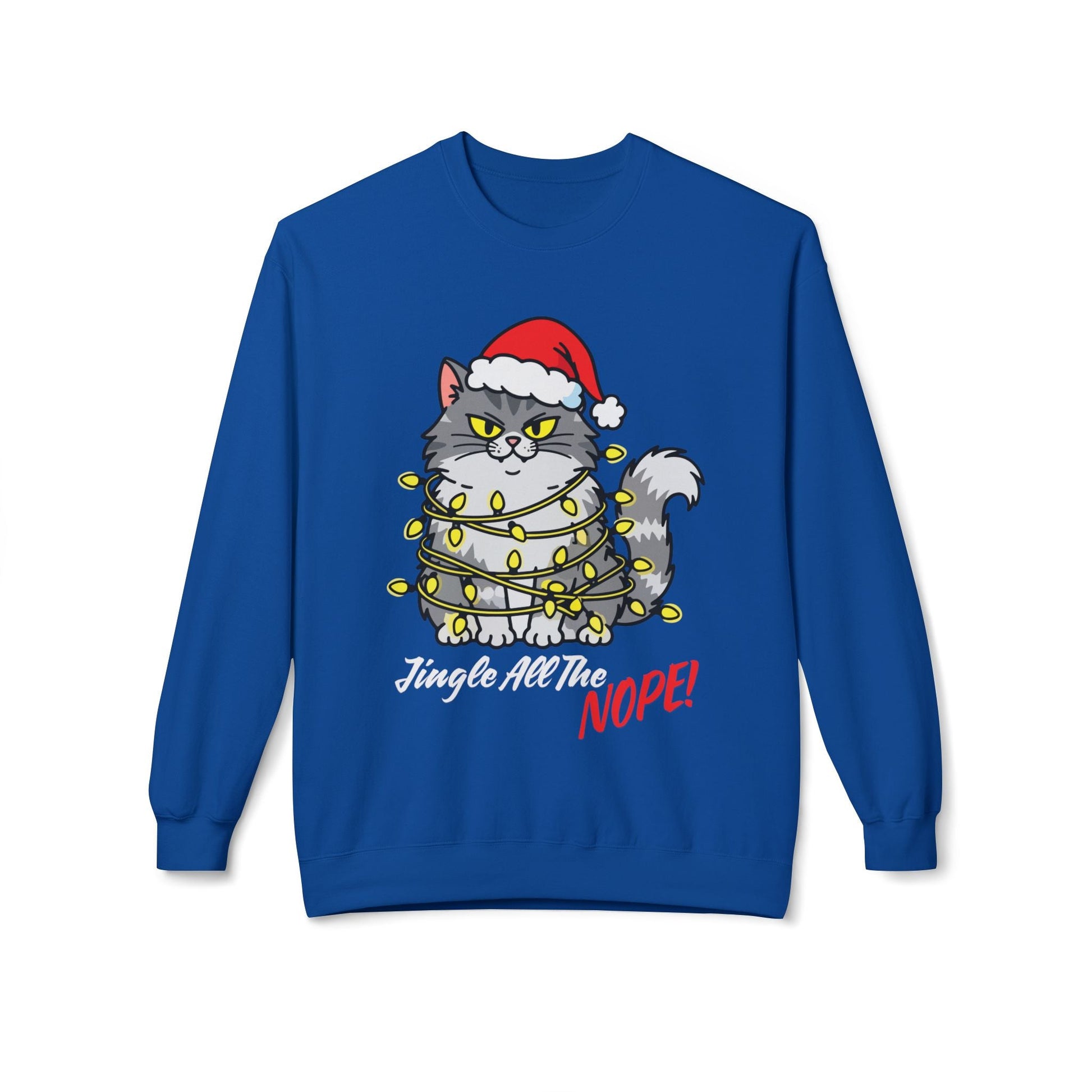 Teen/Adult Unisex Jingle All the Nope Cat Sweatshirt Printify