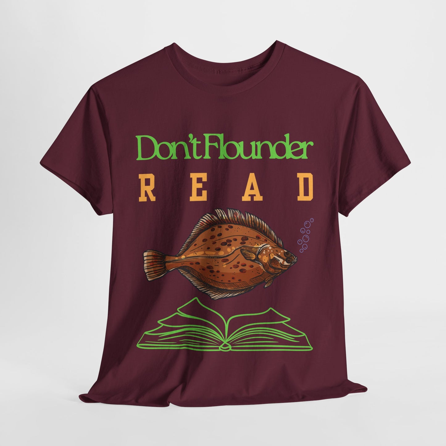 Teen/Adult Unisex Don’t Flounder Read Tee – Funny Fish Pun Shirt for Book Lovers