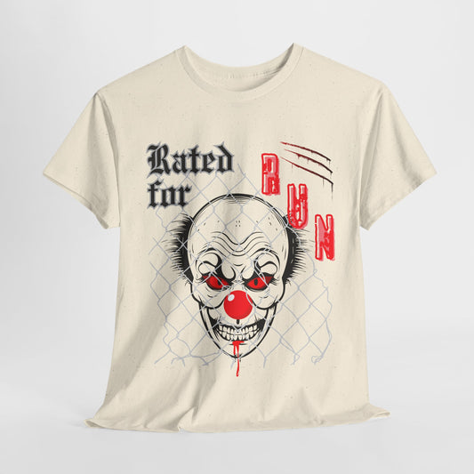 Teen/Adult Unisex Rated for Run T-Shirt – Creepy Clown Horror Graphic Tee
