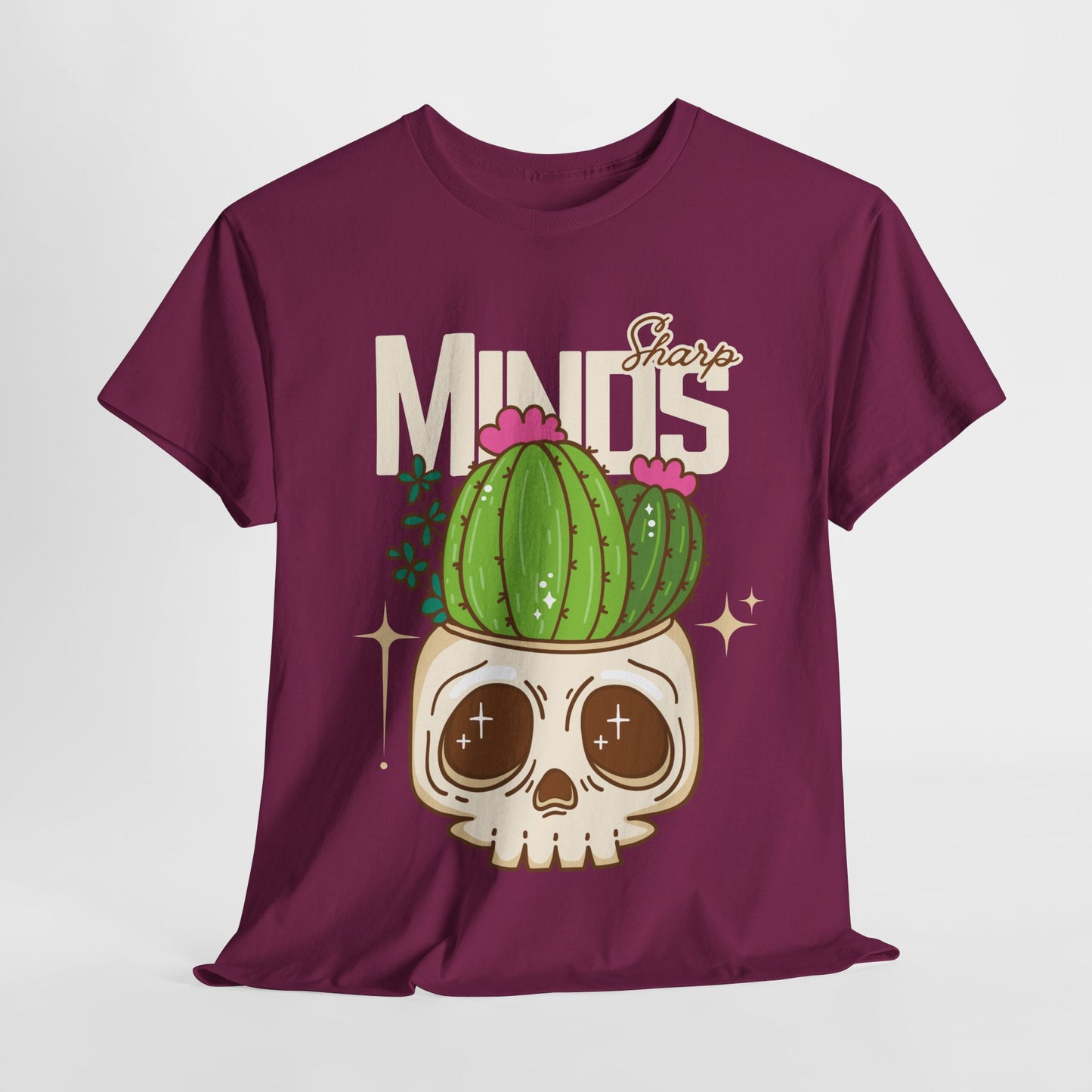 Teen/Adult Unisex "Sharp Minds" Skull & Cactus Graphic T-Shirt – Bold Bookish Style Tee