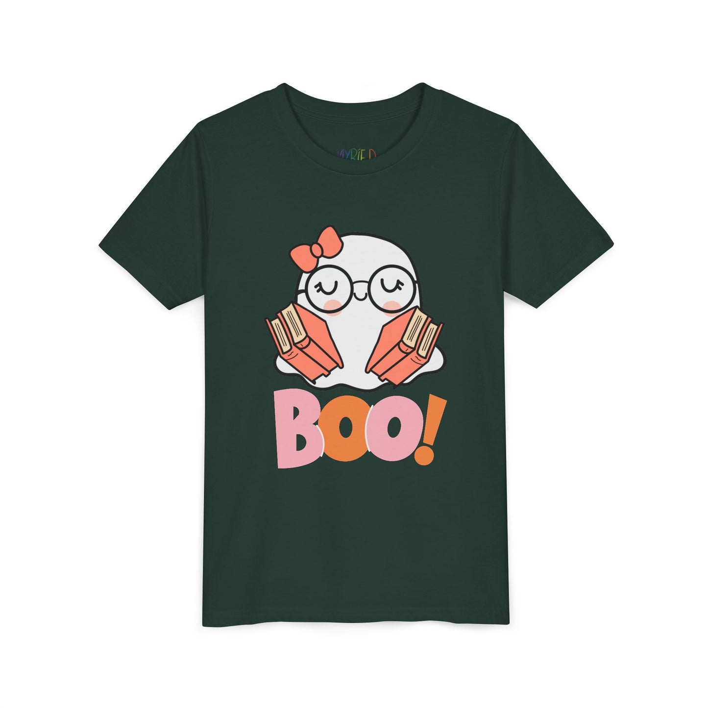 Youth Halloween "Boo!" Ghost Reader Tee – Spooky Cute Bookish Shirt (Glasses Edition)