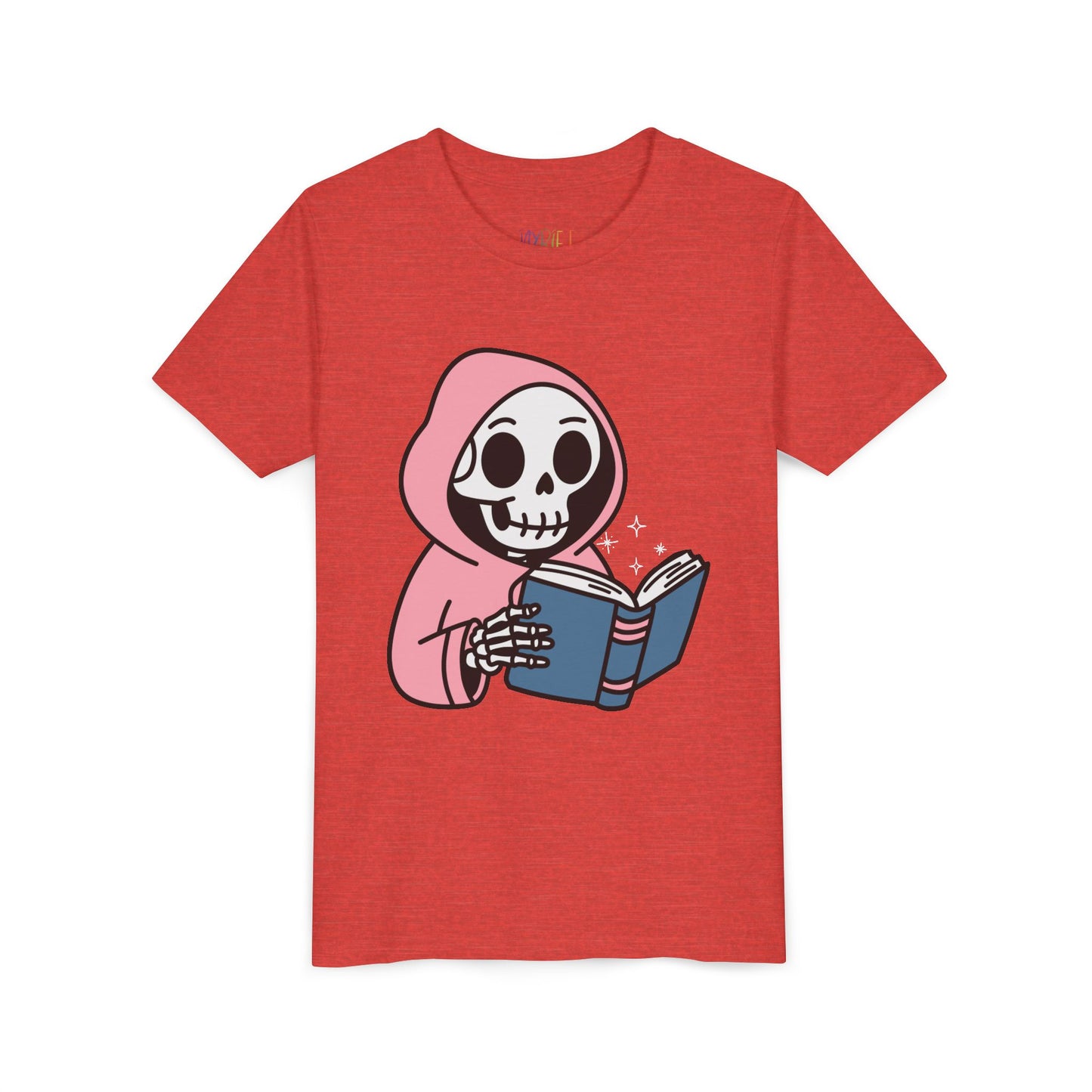 Youth Spooky Storytime Tee – Cute Skeleton Reader Halloween Shirt