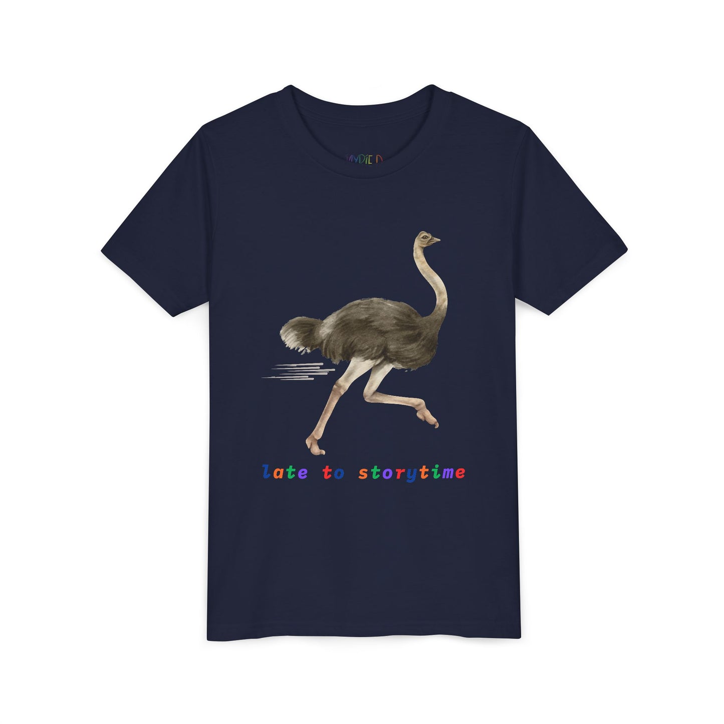 Youth Late to Storytime Tee – Funny Ostrich Shirt for Bookish Speedsters