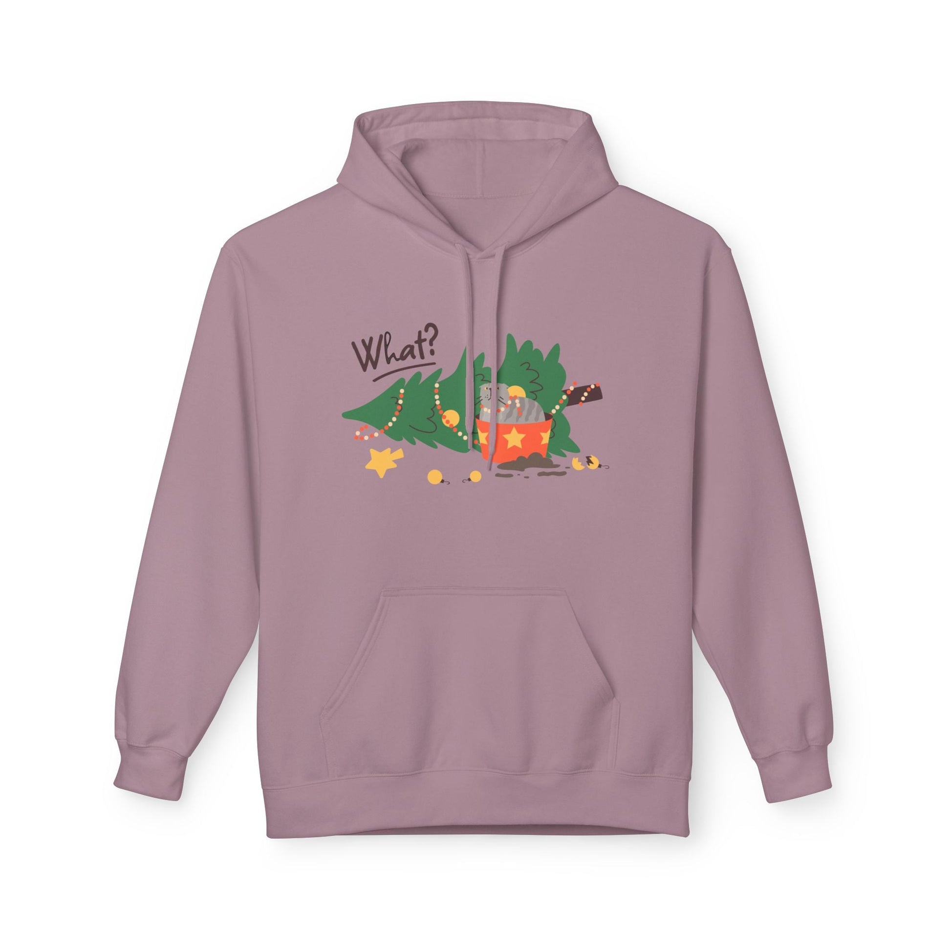 Teen/Adult Unisex What? Hoodie â€“ Funny Cat Christmas Design Printify