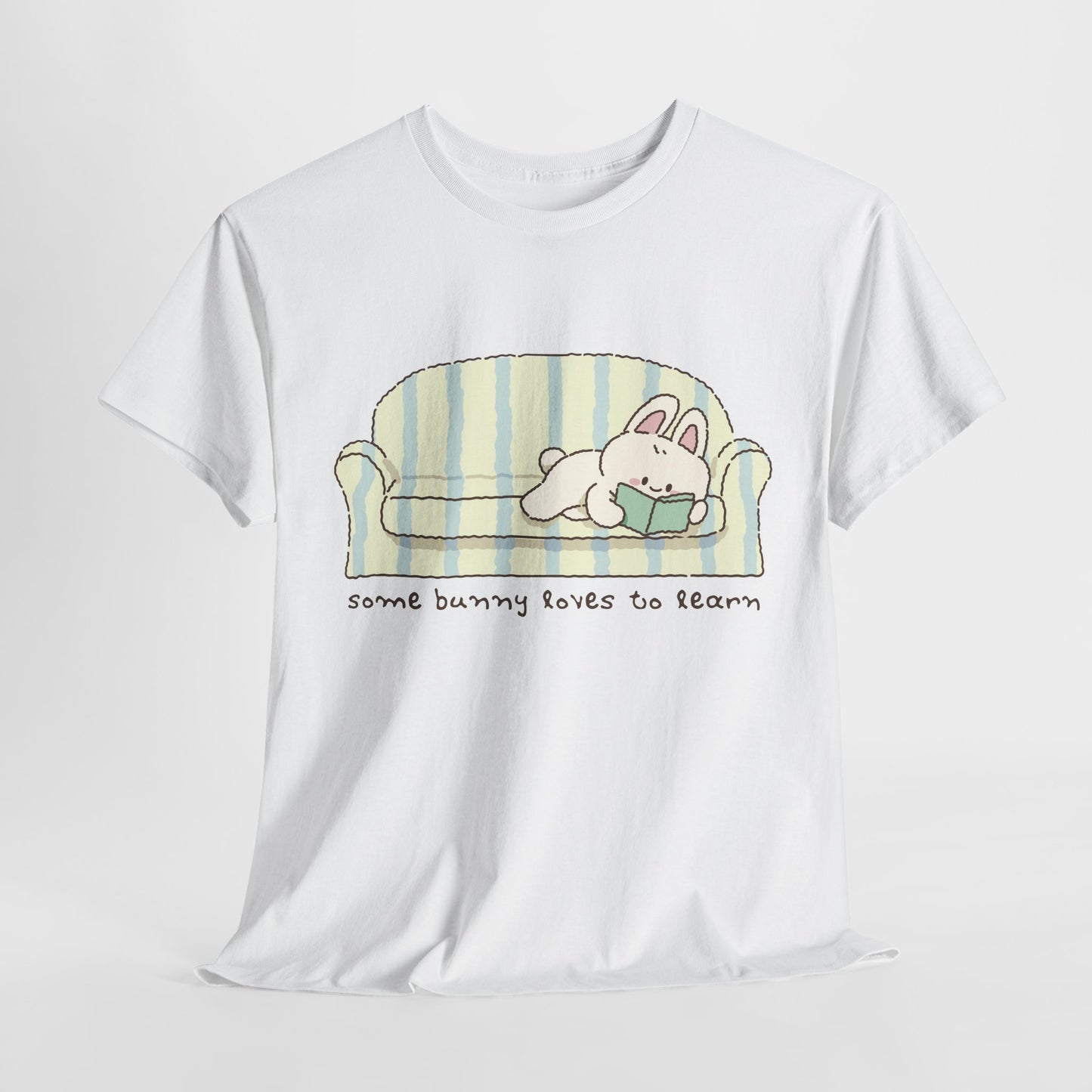 Teen/Adult Unisex “Some Bunny Loves to Learn” Reading Rabbit Tee – Cozy Book Lover Gift