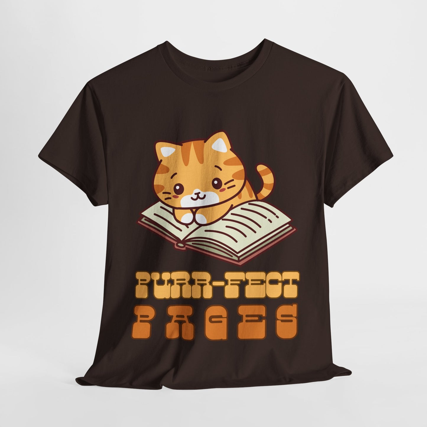 Teen/Adult Unisex “Purr-fect Pages” Cat Lover Reading Tee – Cute Bookish Cat Shirt